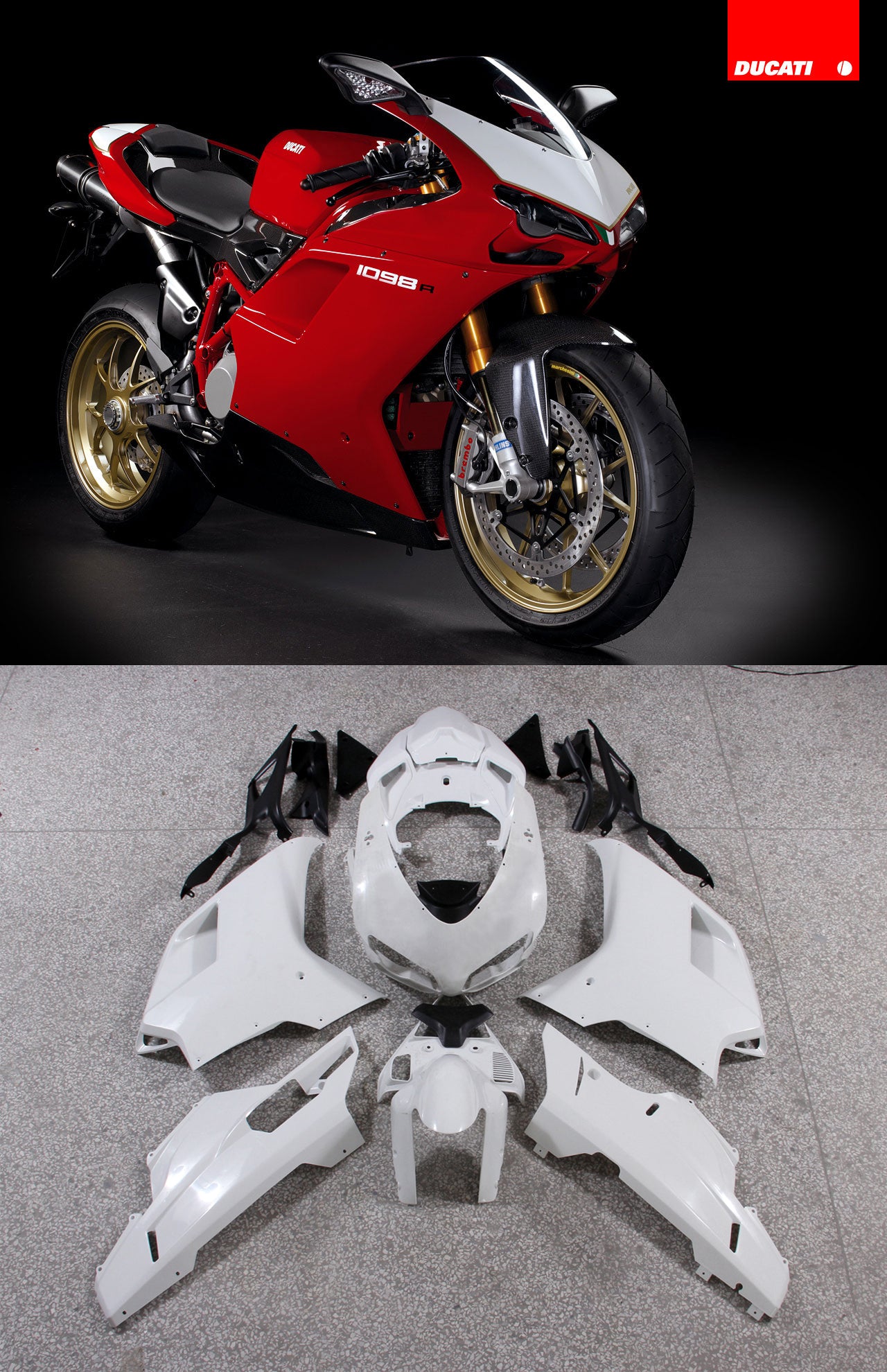 2007-2012 Ducati 1098/1198/848 Rouge Blanc Carénage ABS Moulage par injection 10# Générique