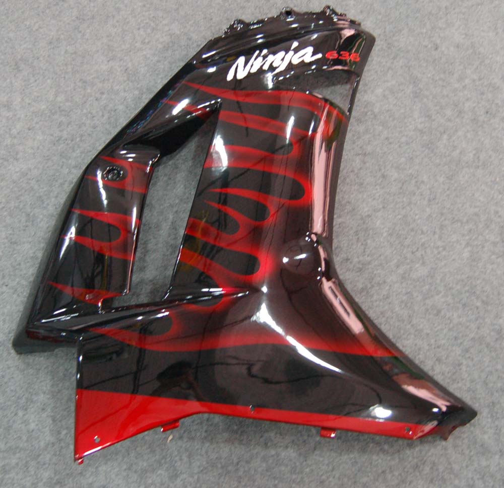 2007-2008 Kawasaki ZX6R ZX636 Fairings Black & Red Flame Ninja Racing Generic