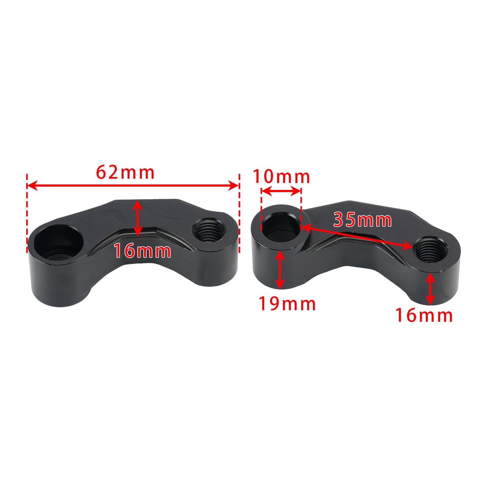 Pair Black Aluminum Mirror Extenders Risers Extension 10mm Universal Fit