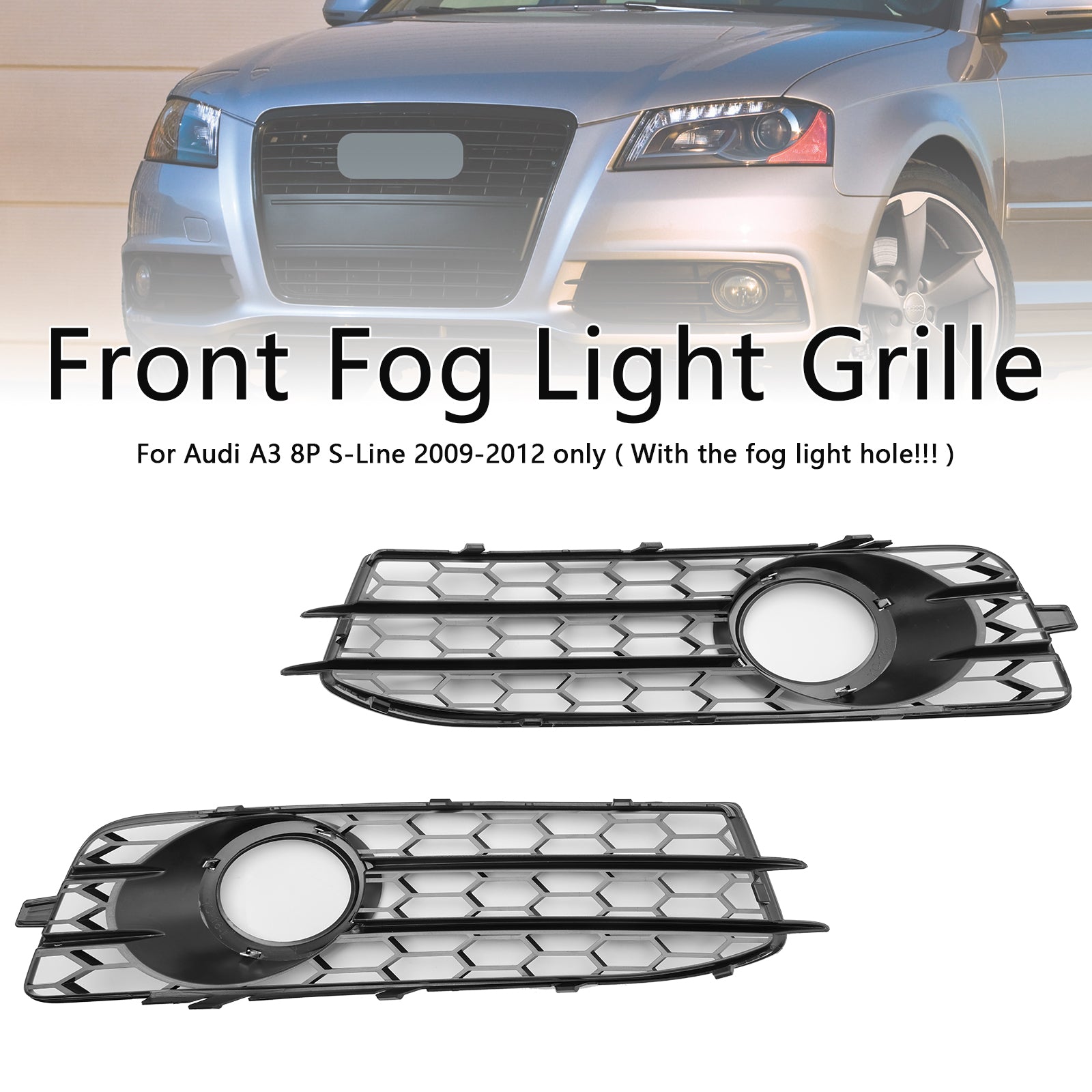 2009-2012 Audi A3 8P S-Line Honeycomb Front Bumper Fog Light Grille Cover