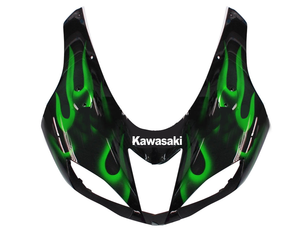 2007-2008 Kawasaki ZX6R ZX636 Fairings Black & Green Flame Ninja Racing Generic