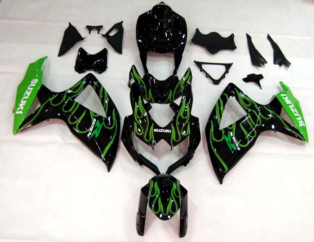 2008-2010 Suzuki GSXR 600 750 Black & Green Flame GSXR Racing Fairings Generic