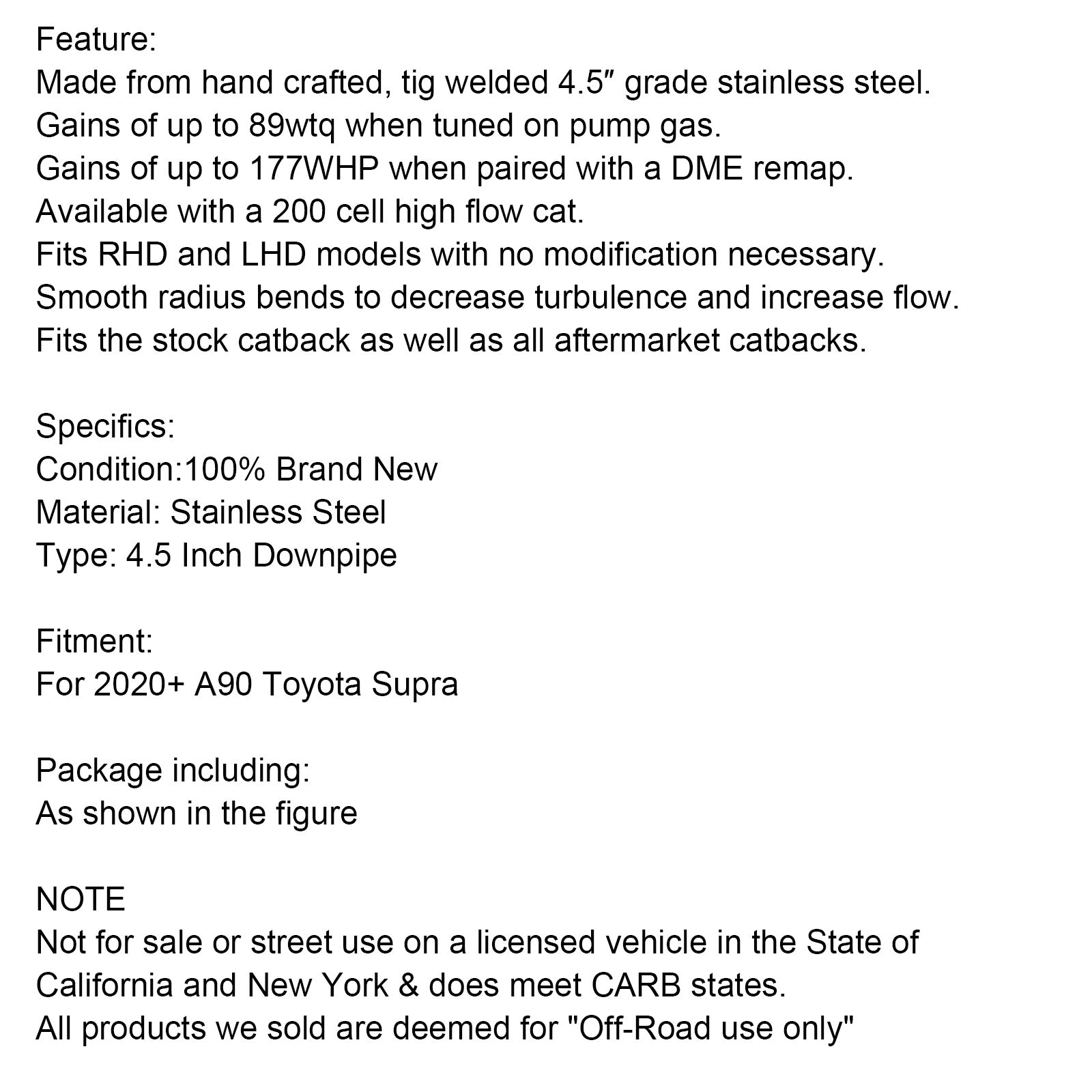 4.5" Mejora del tubo de escape para Toyota Supra A90 2020+ en acero inoxidable