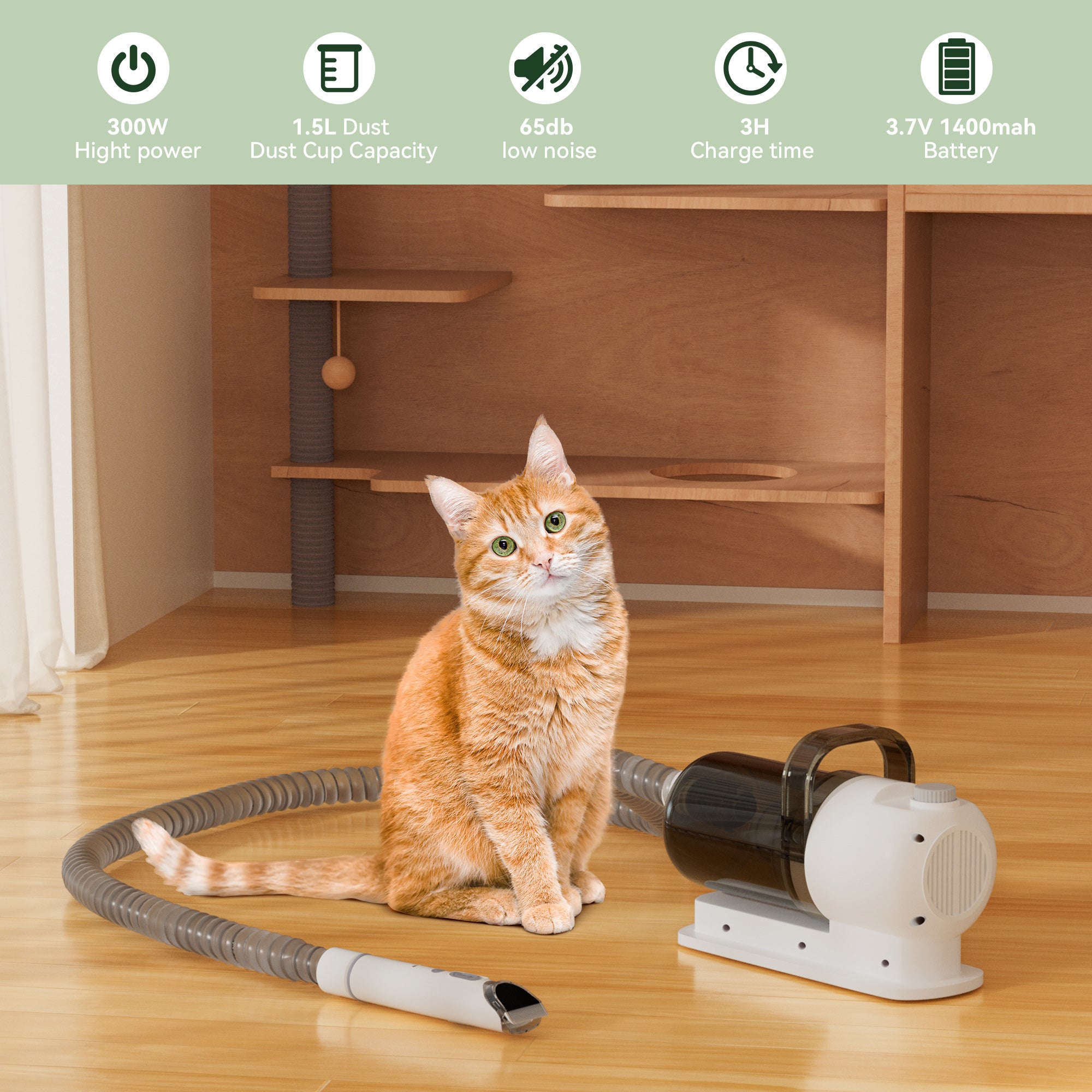 1.5L Grooming Tools for Dogs Cats Pets 5 In 1 Pet Grooming Kit Vacuum Suction Professional Pet Hair Clipper Dog Vacuum Brush for Shedding Grooming