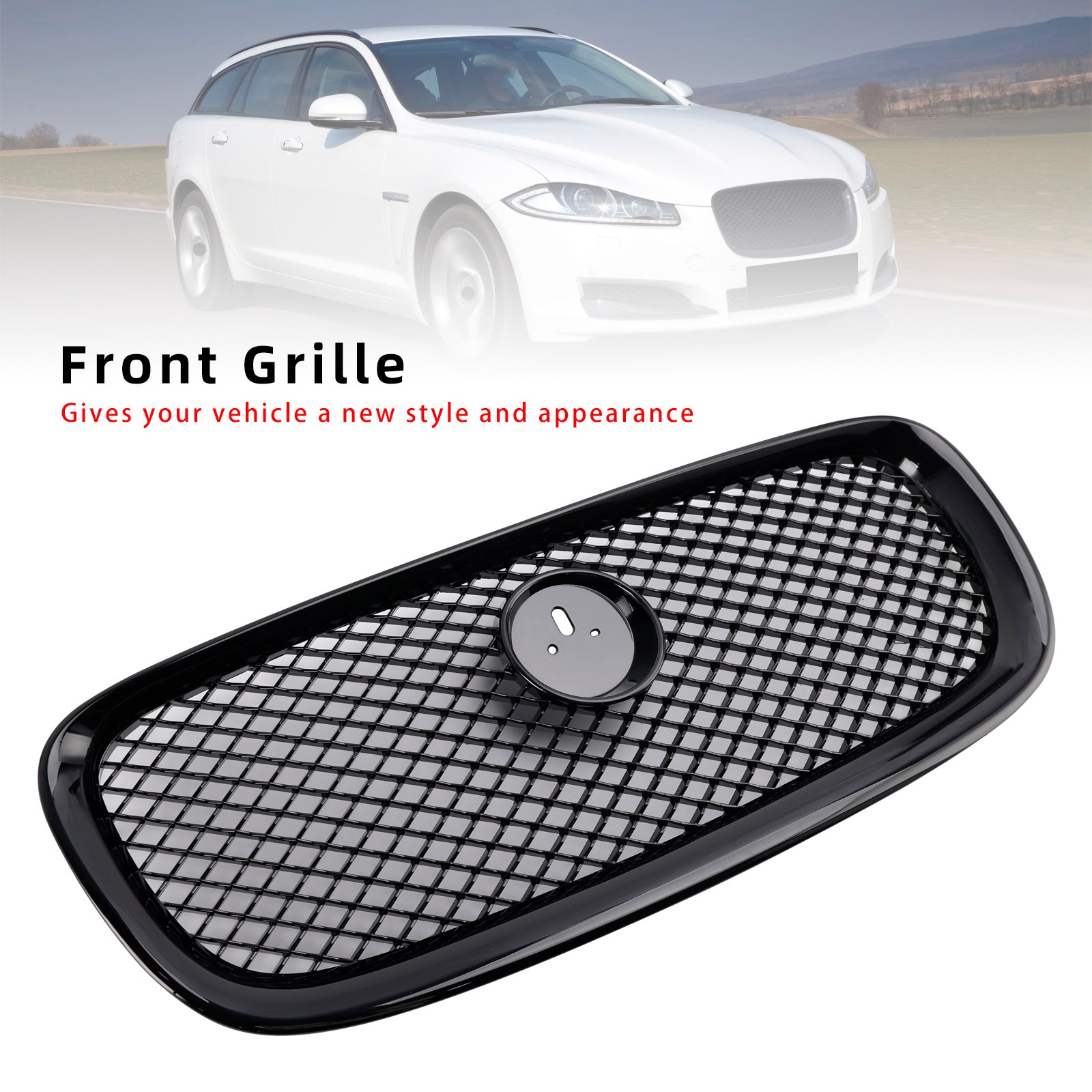2012-2015 Jaguar XF XF-R Style Front Bumper Grill Grille Gloss Black