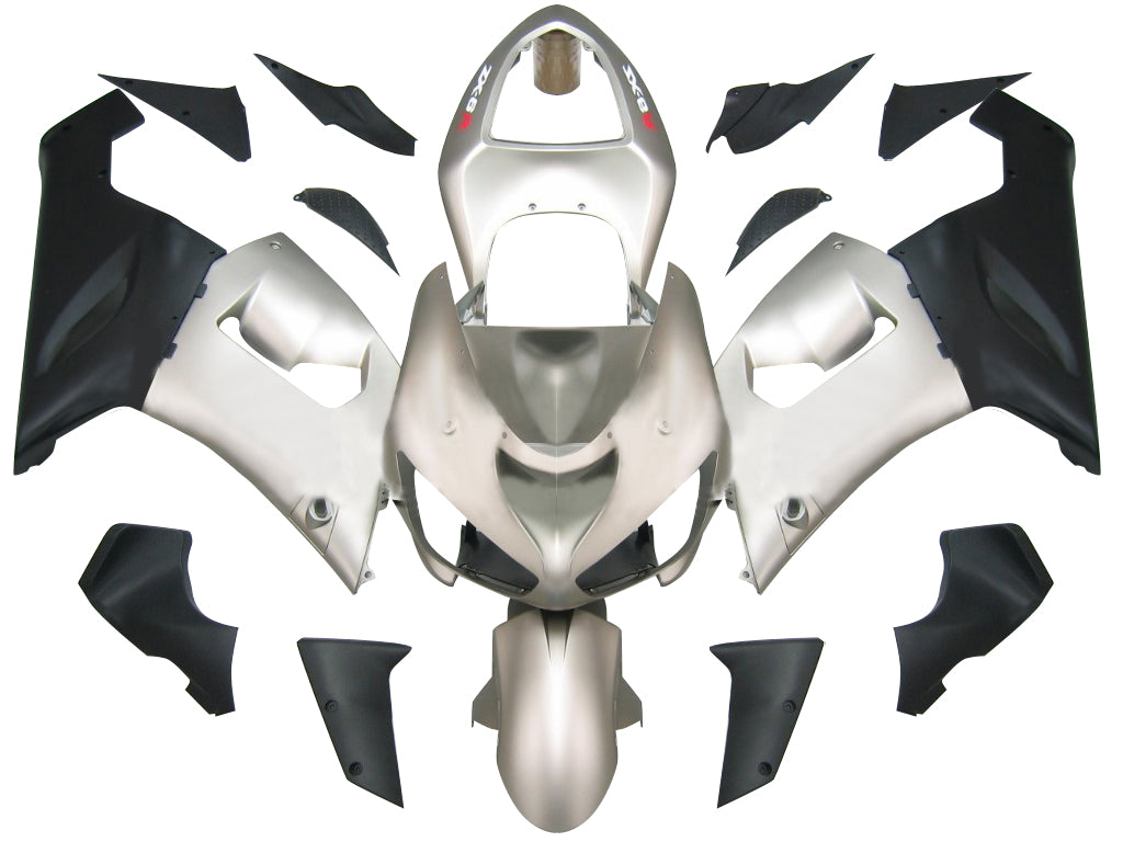 2005-2006 Kawasaki ZX6R 636 Fairings Matte Silver & Black Ninja Racing Generic