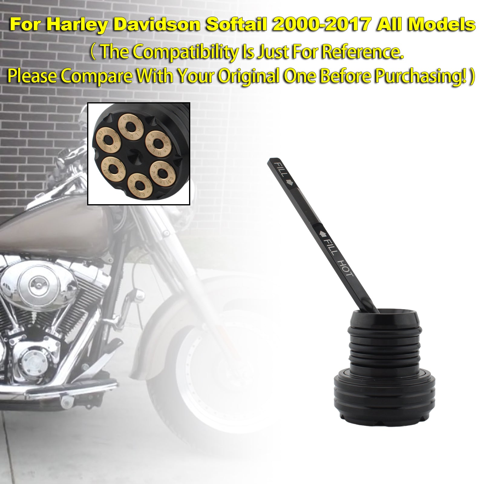 Olje dipestick tank cap plugg for softail 2000-2017 Alle modeller