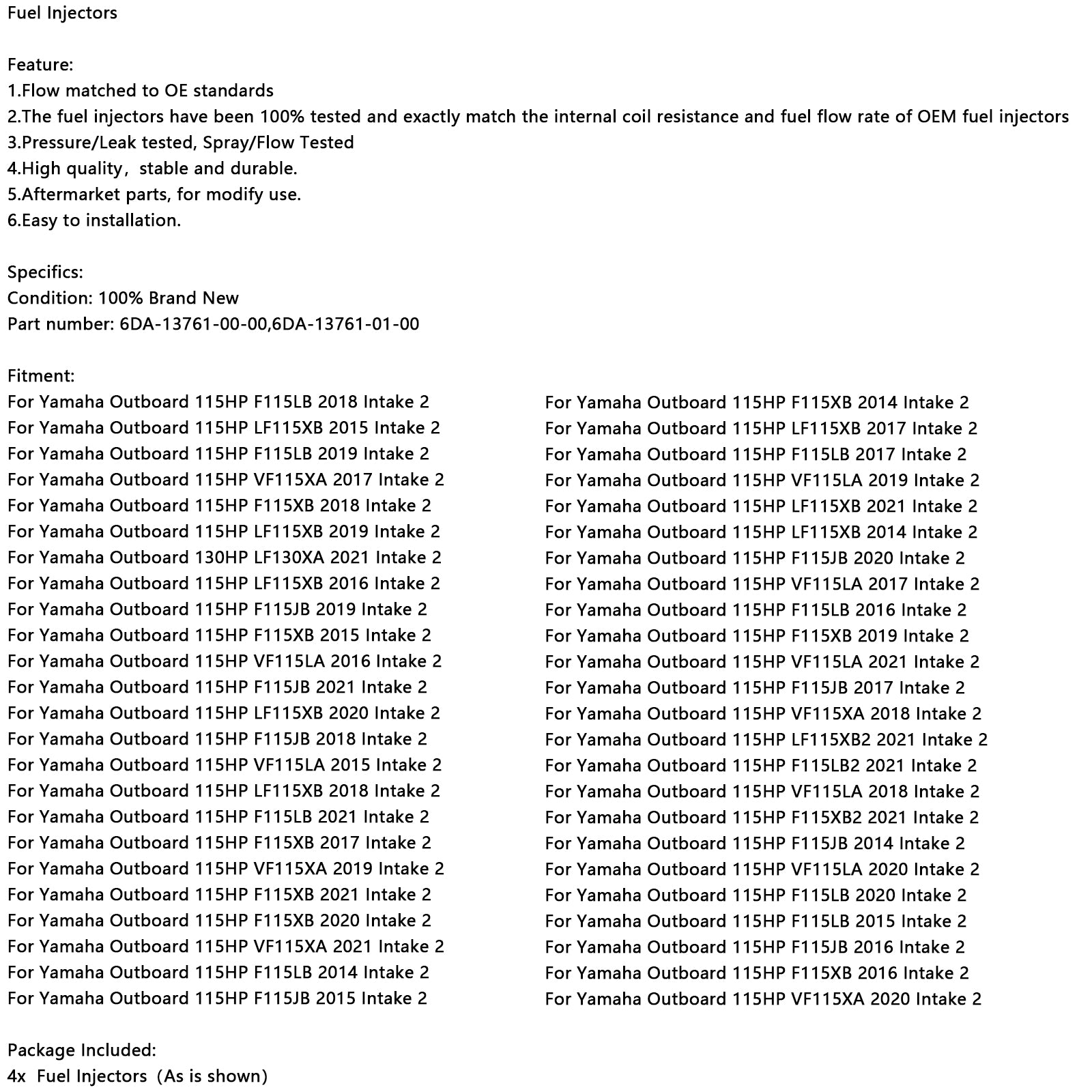 4 STK drivstoffinjektor 6DA-13761-01 For Yamaha påhengsmotor 150 175 200 HK 6DA-13761-00-00