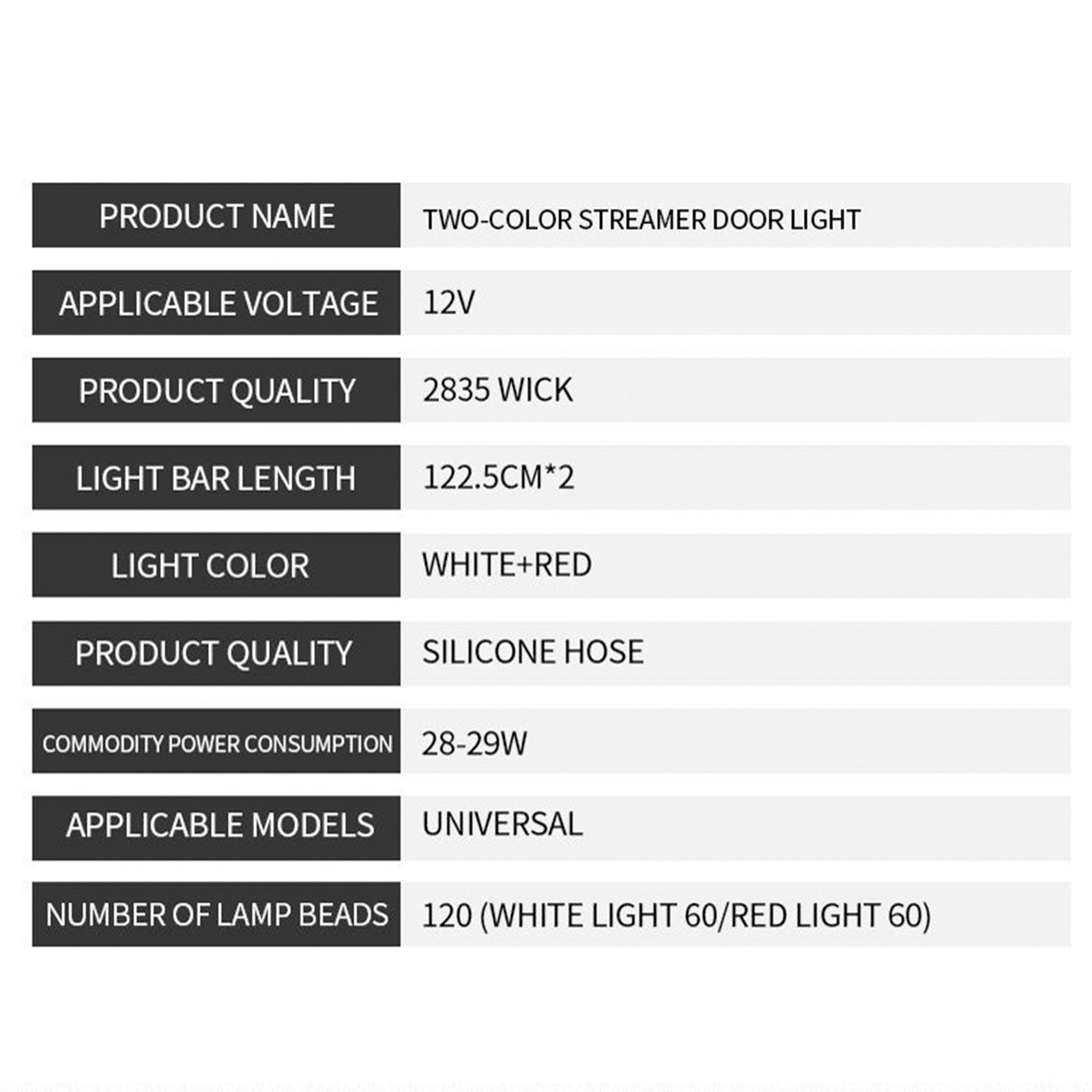 Autodeurdecoratie Lichtstrips Waarschuwing Knipperend Rood Wit Lamp 1,2 m