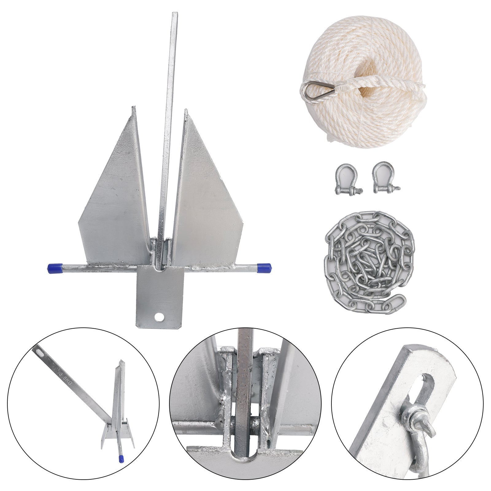 Kit gegalvaniseerd bootanker 13 lbs schuifanker & Ketting & Touw Zilver Voor Boot 13lbs