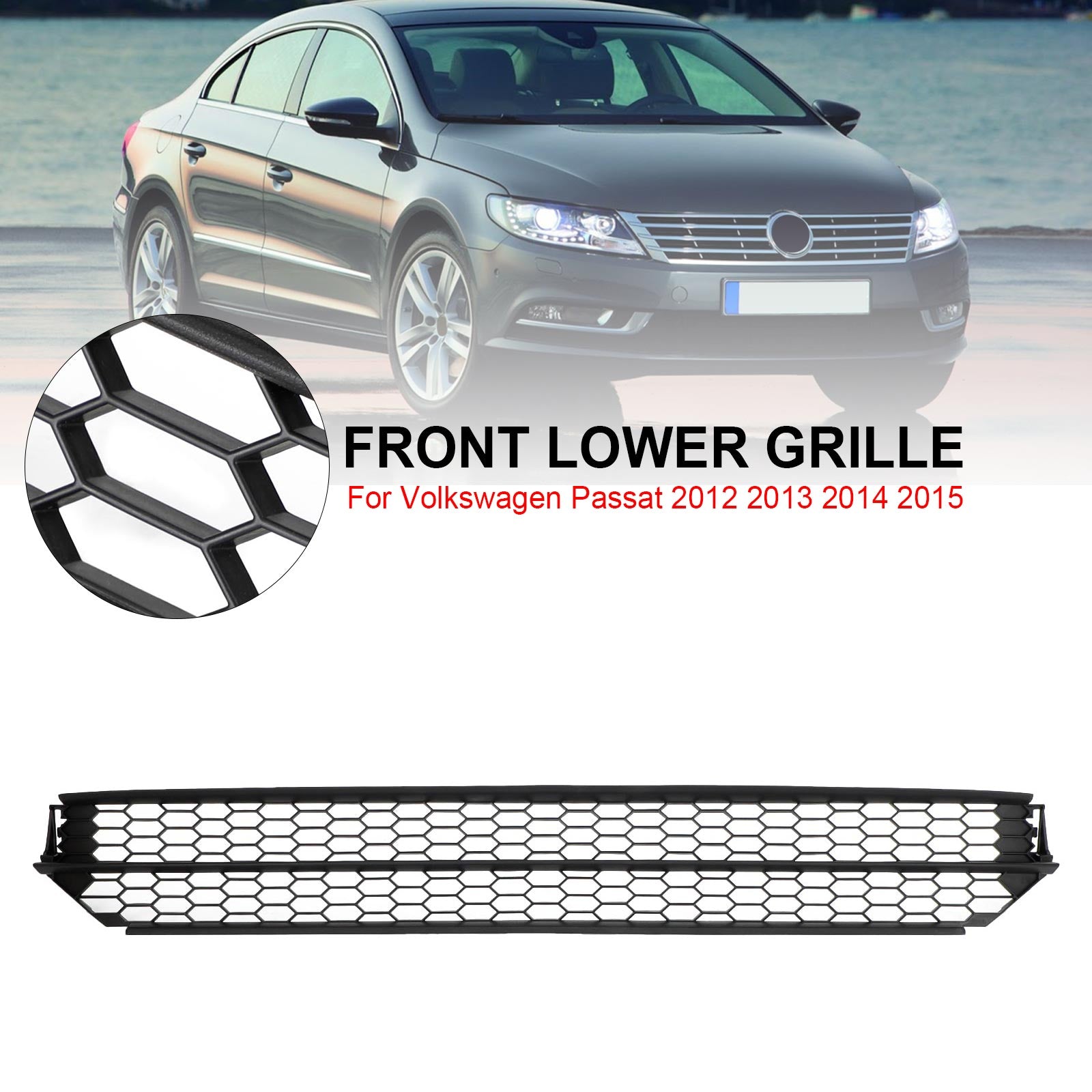 Grille inférieure de pare-chocs avant en nid d'abeille pour VW Passat 2012-2015 noir