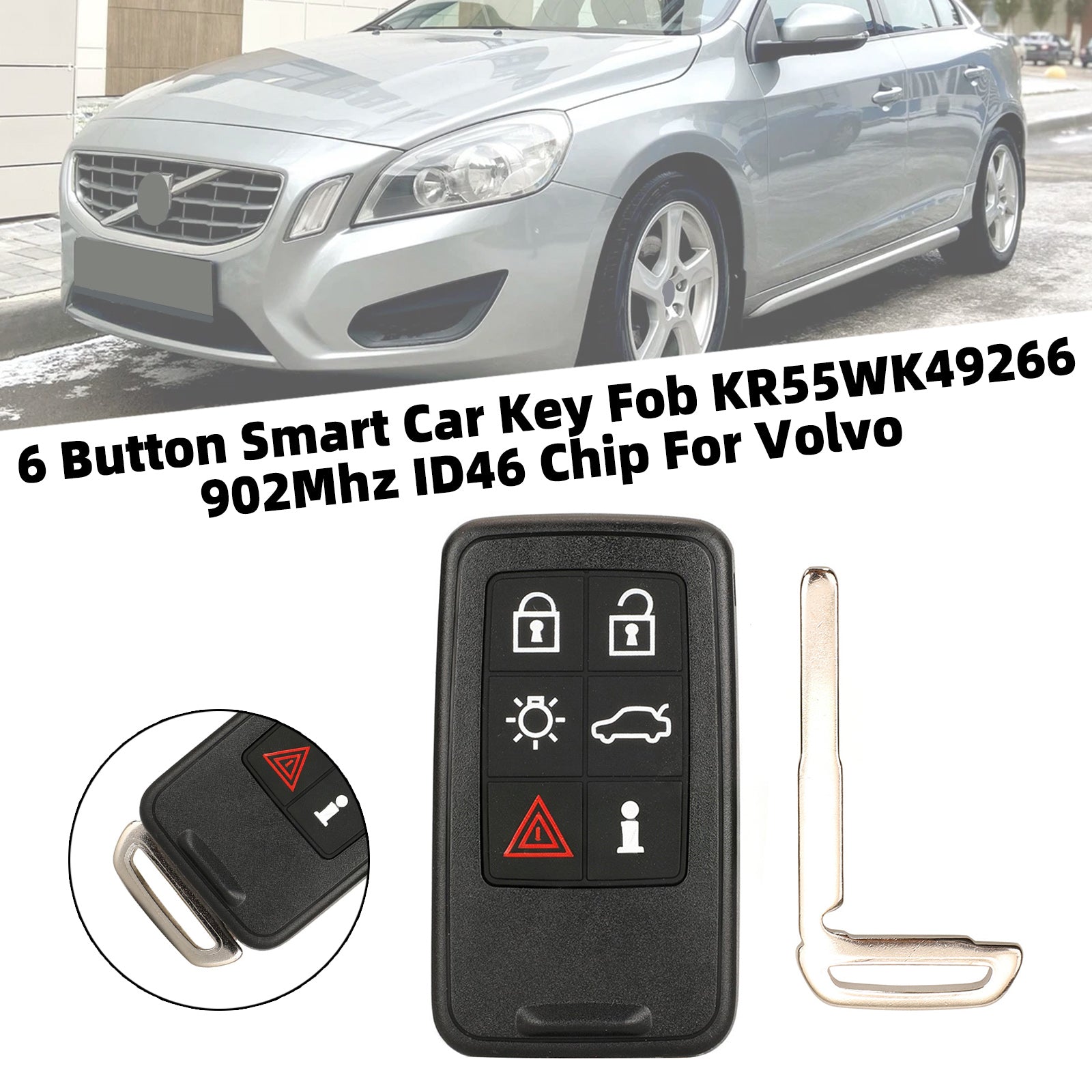 6 Button Smart Car Key Fob KR55WK49266 902Mhz ID46 Chip For Volvo