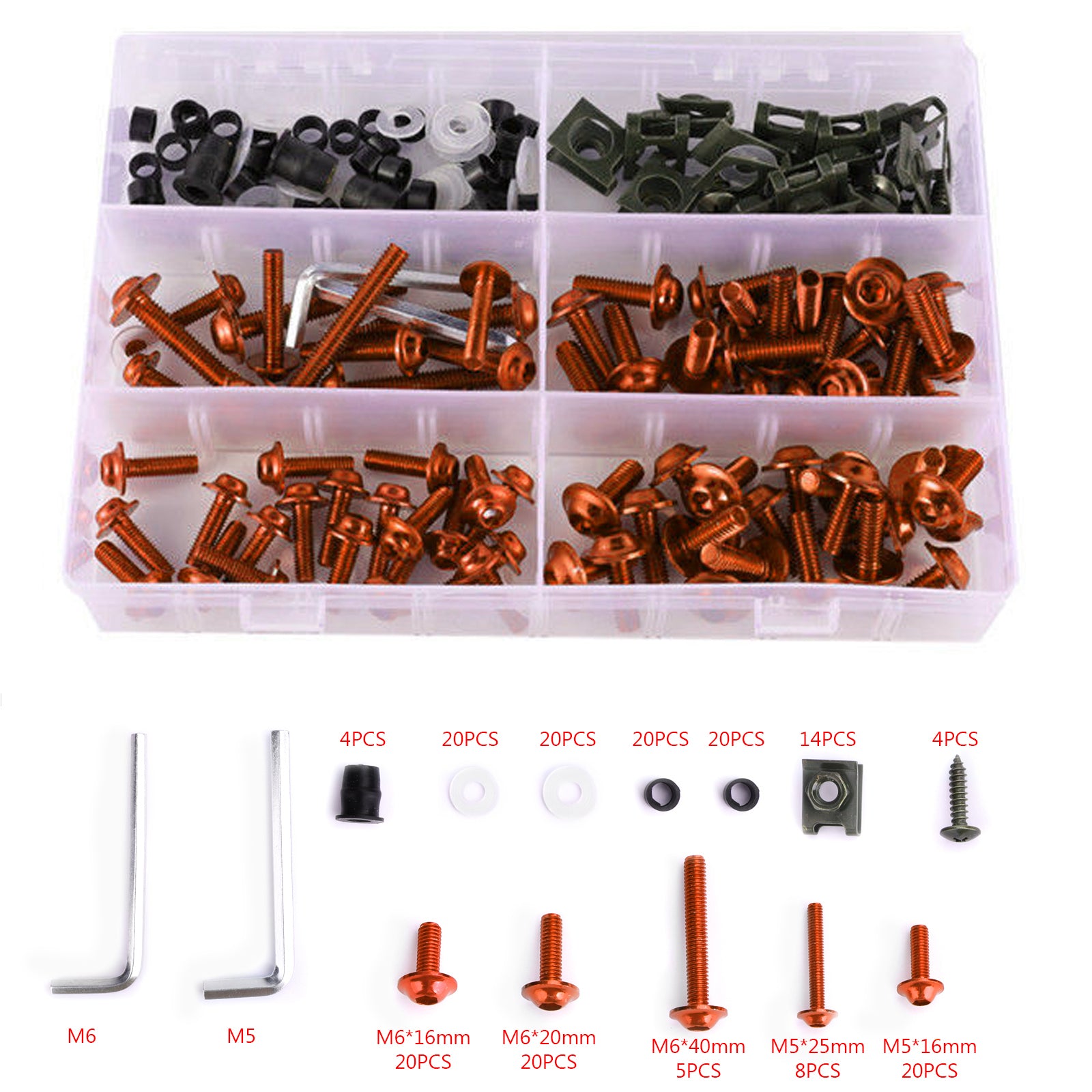 Kit de boulons de carénage pour motos de sport, 177 pièces, vis de fixation M5/M6 Orange