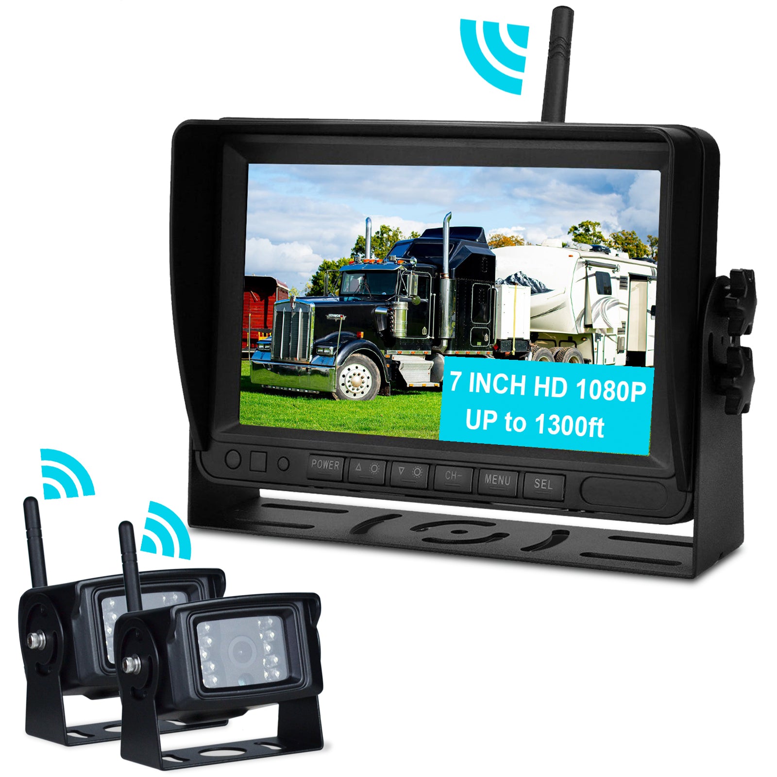 7-inch display AHD 1080P draadloze 2-kanaals achteruitrijcamera-set voor vrachtwagenaanhangwagen