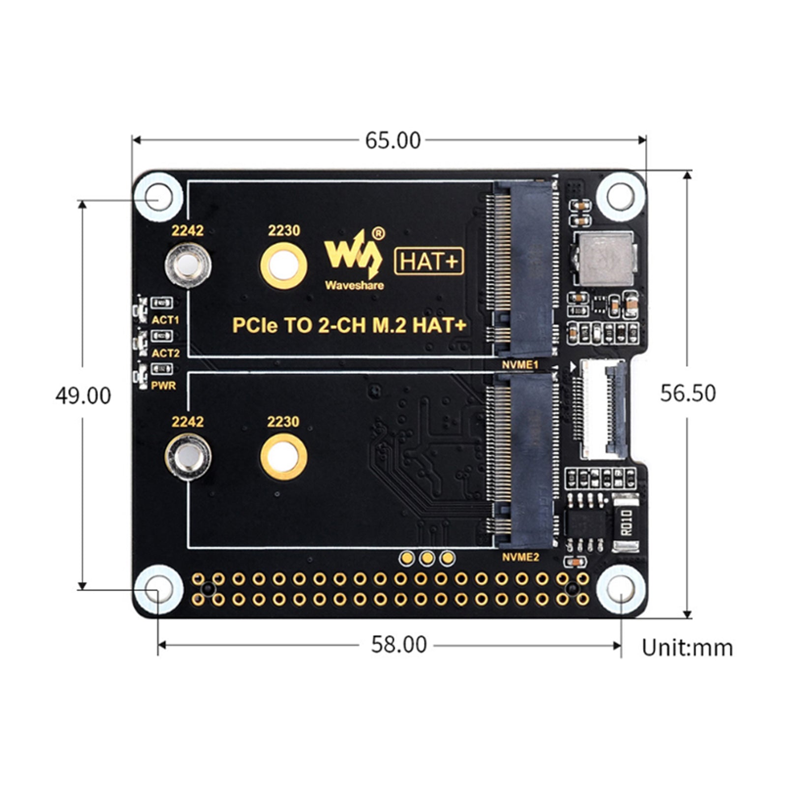 Raspberry Pi 5th Generation PCIe to Dual-Channel M.2 Adapter Board Dual M.2