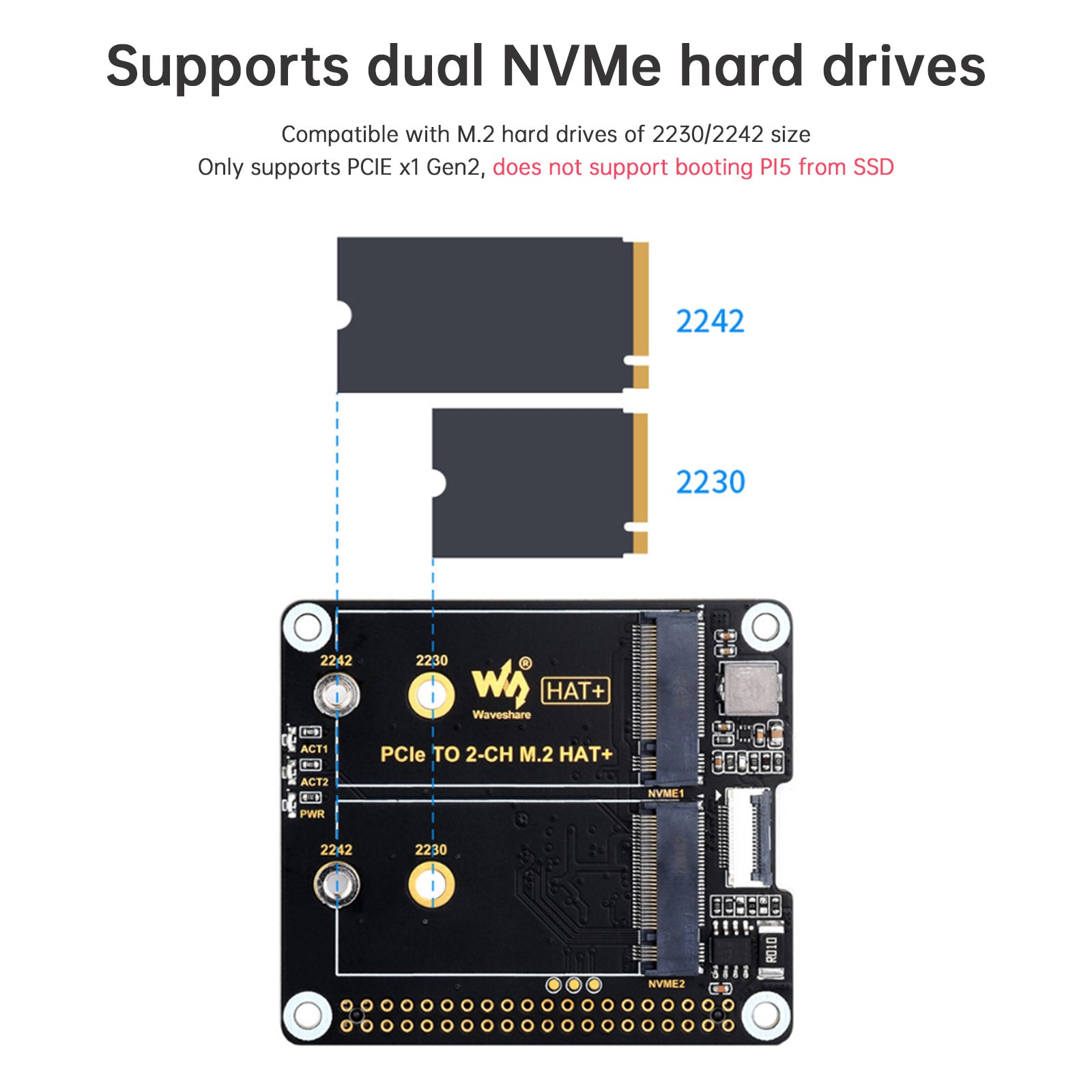 Carte adaptateur Raspberry Pi 5e génération PCIe vers M.2 double canal double M.2