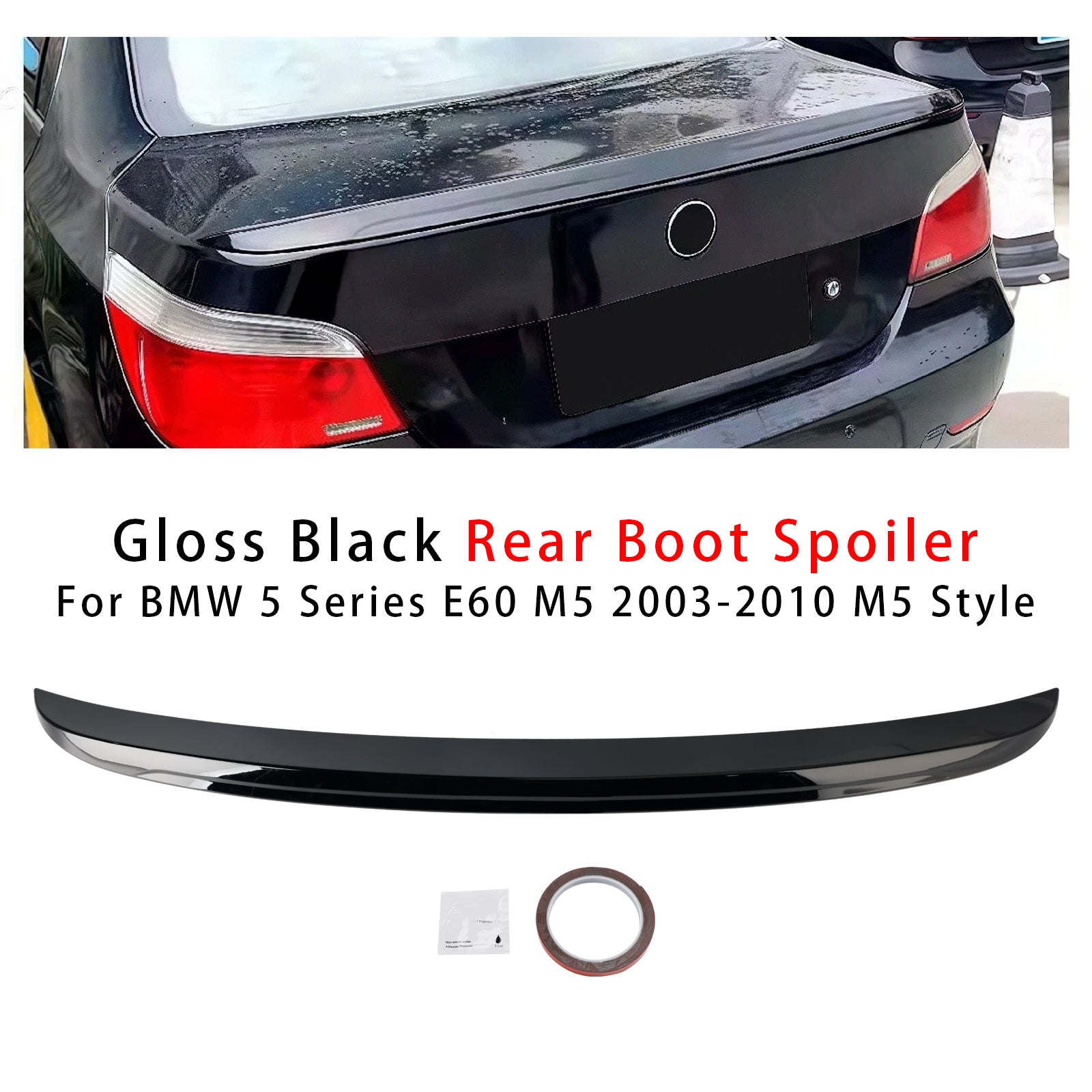 2003-2010 BMW 5-serie E60 M5 M5-stijl glanzend zwarte kofferbakspoiler