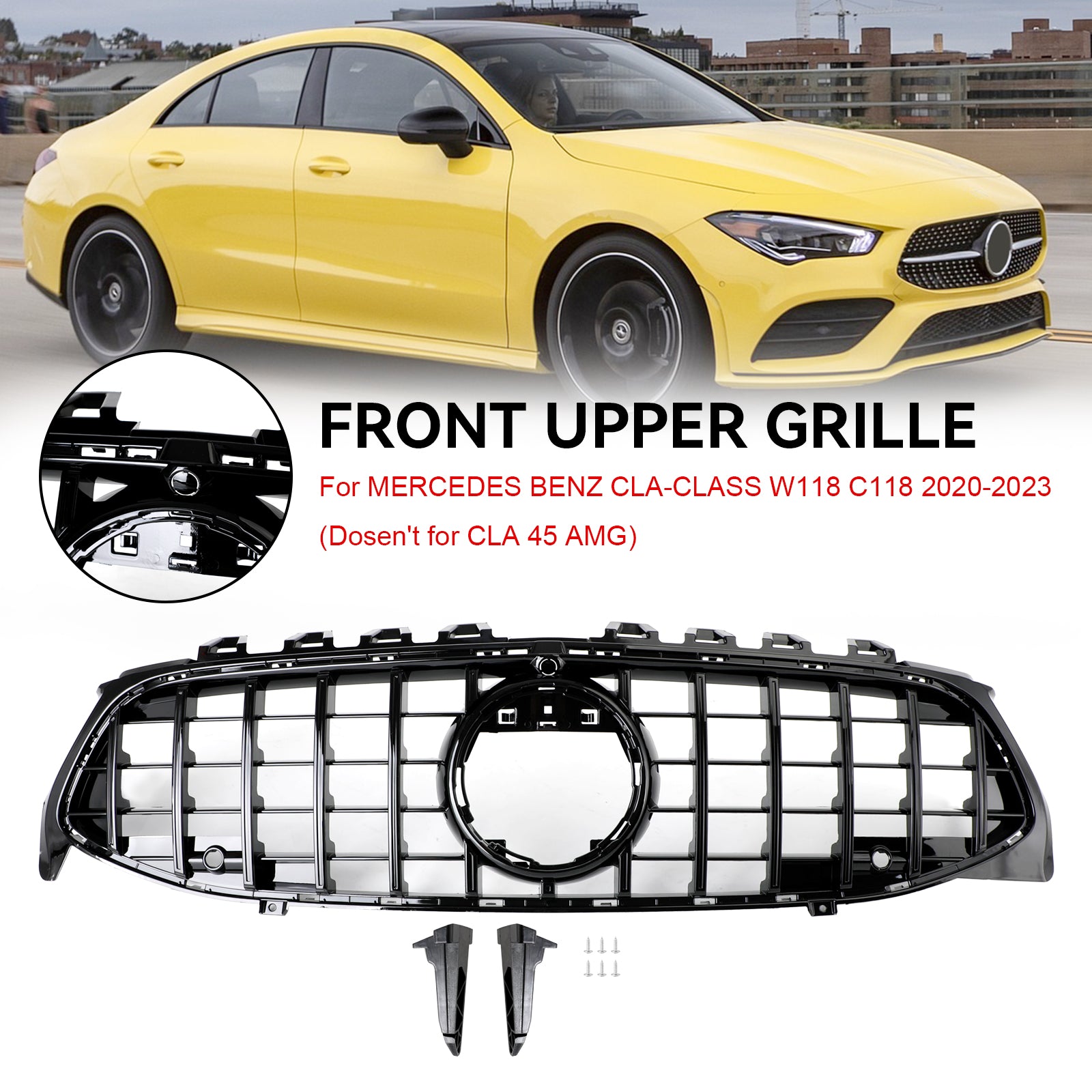 Svart frontstøtfangergitter Grill Passer til Mercedes CLA Class W118 C118 2020-2023 GTR