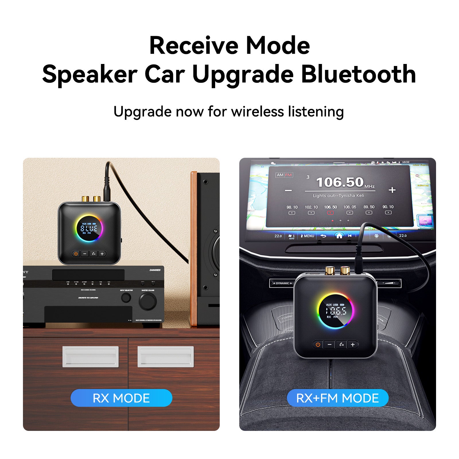 Adaptateur Audio récepteur Bluetooth 5.4, transmetteur FM, disque U sans perte, un à deux