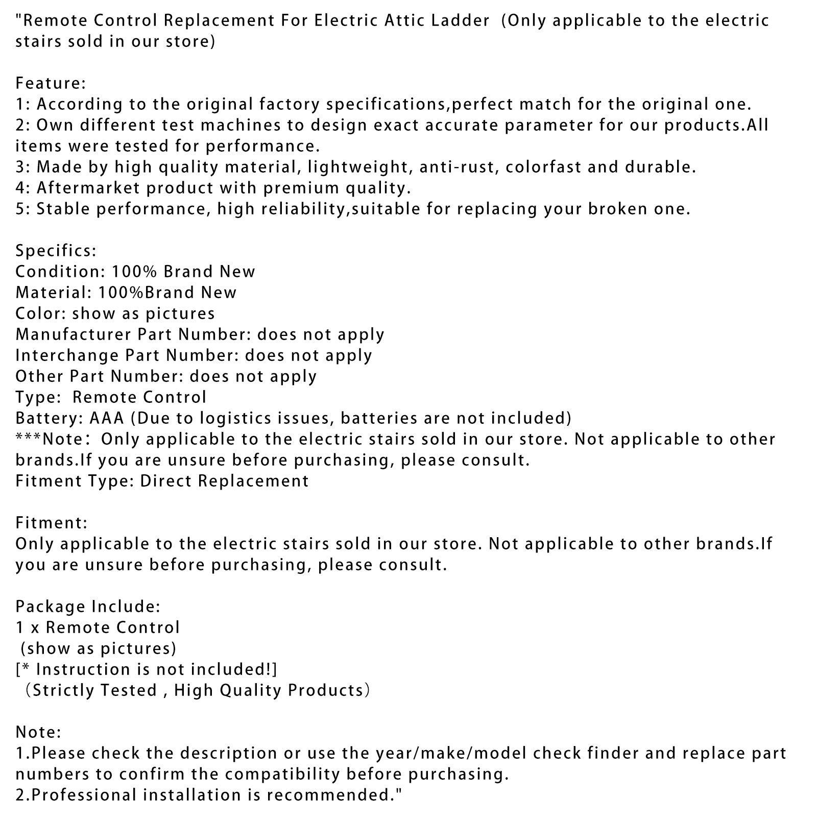 Substituição de controle remoto para escada do sótão elétrico