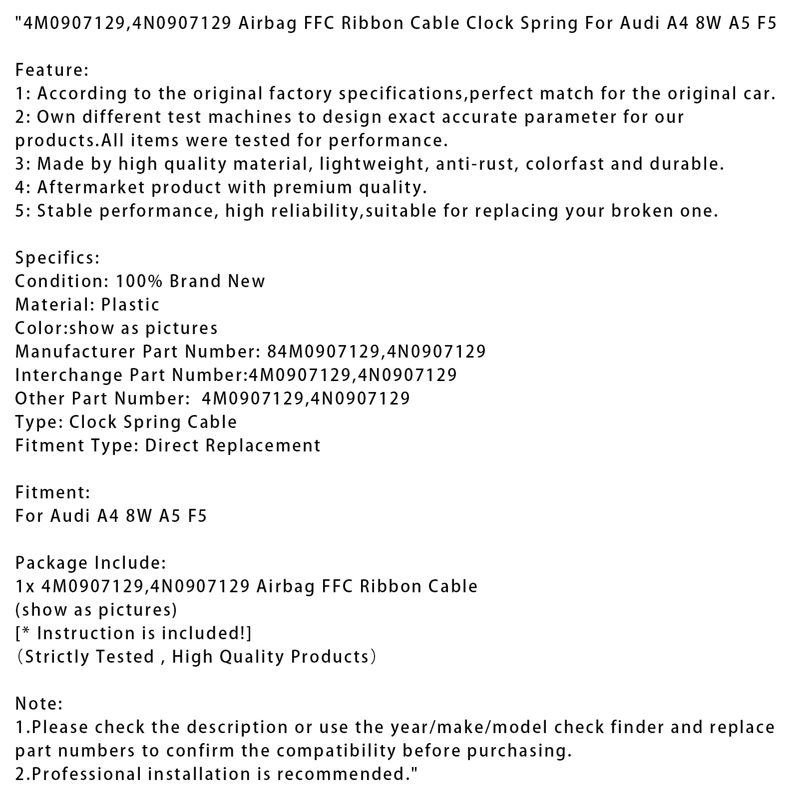 Audi A4 8W A5 F5 Airbag FFC Lintkabel Klokveer 4M0907129 4N0907129