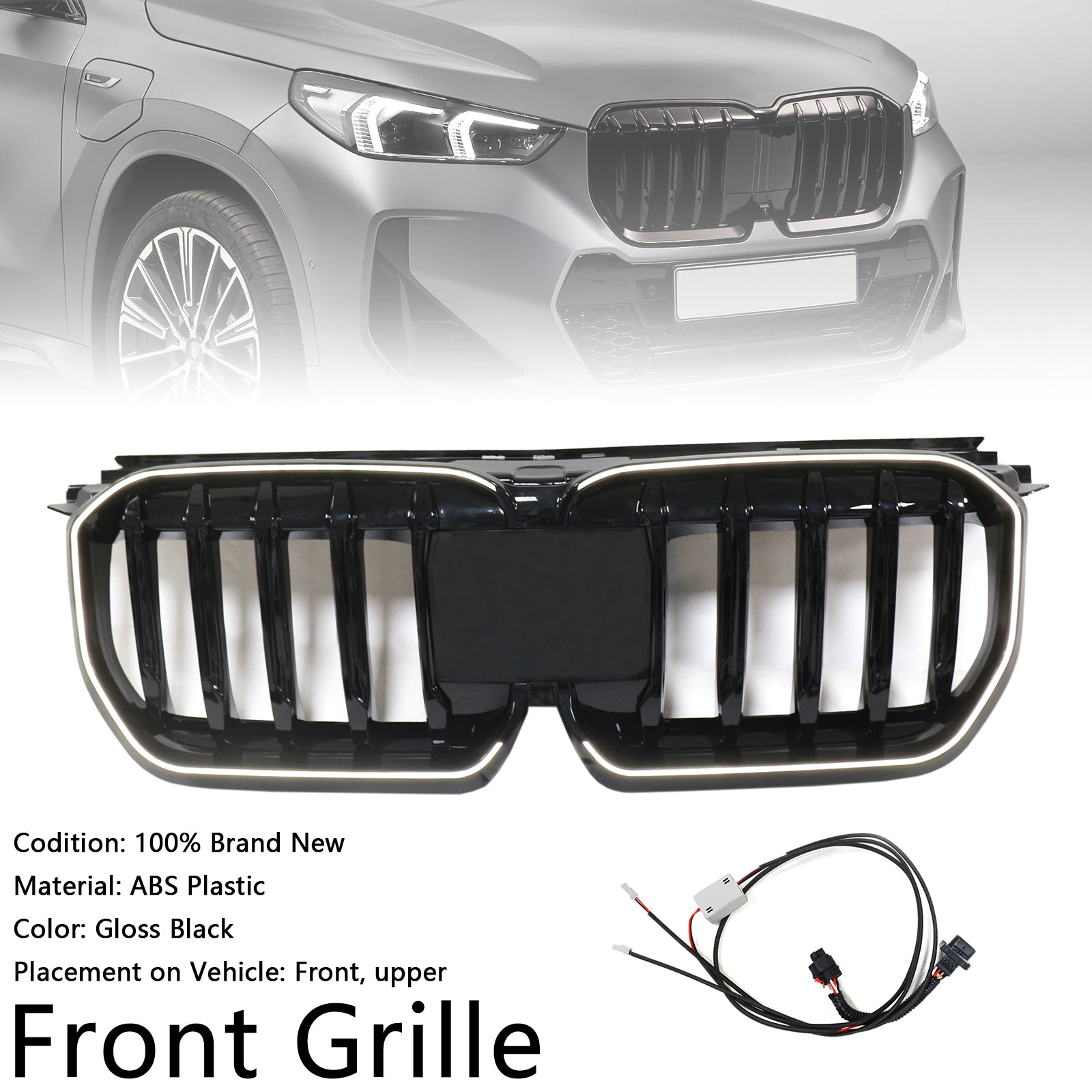 2023-2024 BMW X1 U11 U12 Glanzend zwarte voorbumper Niergrille