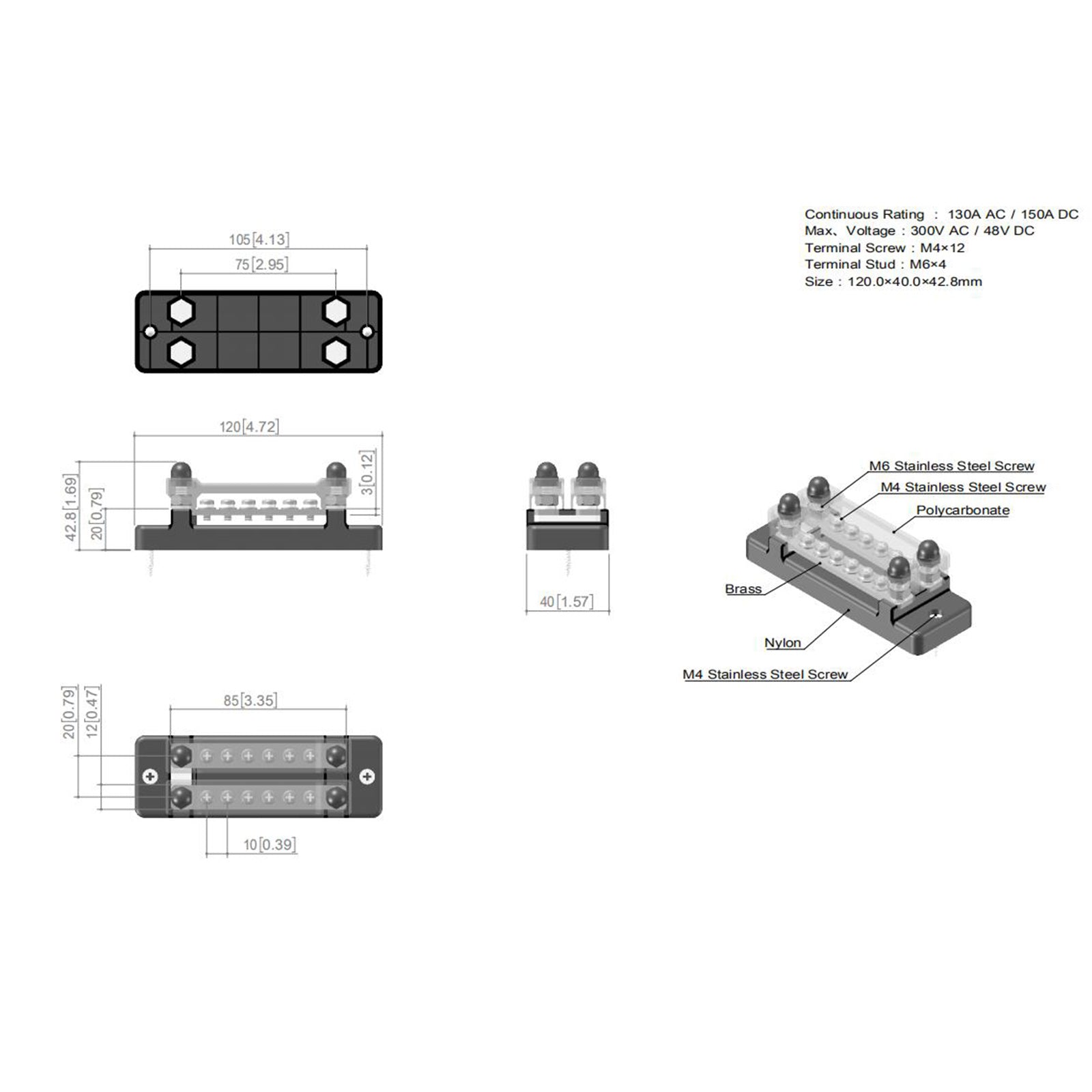 Dubbel 6-weg 12 busbar-aansluitblok voor stroomverdeling voor autoboot