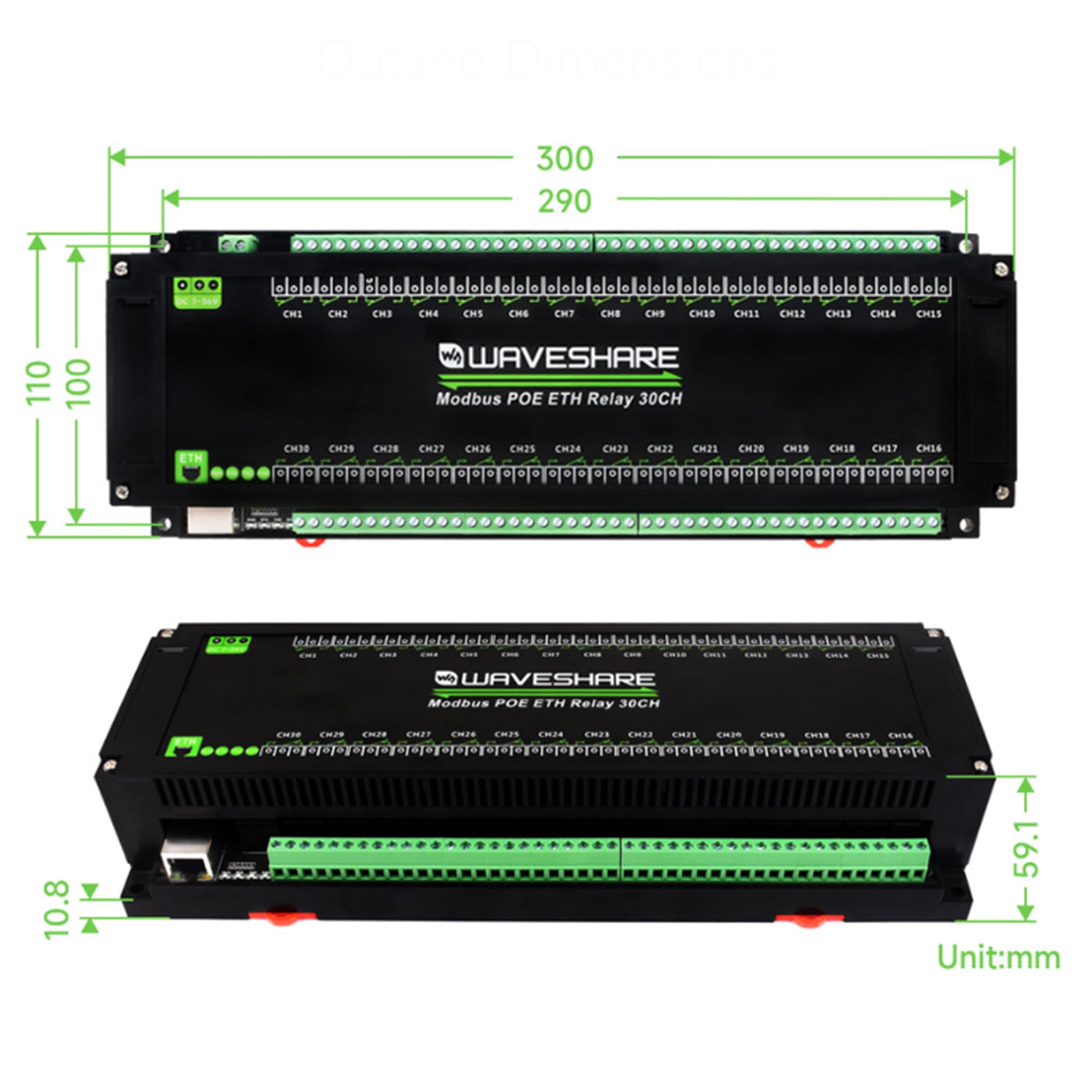 8/30-kanaals Ethernet-relaismodule Modbus TCP-protocol Poe Ethernet-communicatie