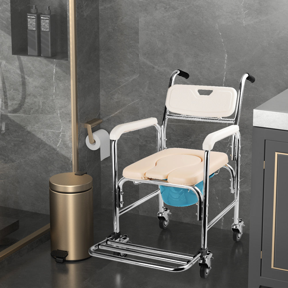 Multifunction Wheeled Mobile Toilet Shower Commode Chair with Wheels For Elderly