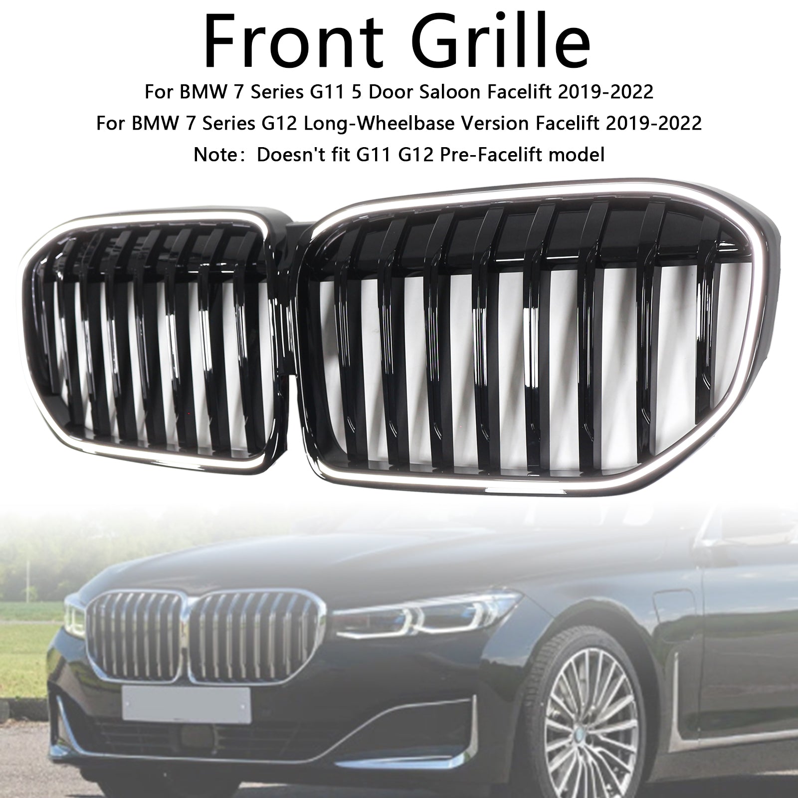2019-2022 BMW 7 Series G12 Long-Wheelbase Version Facelift Single Slat Gloss Black Front Grill Grille