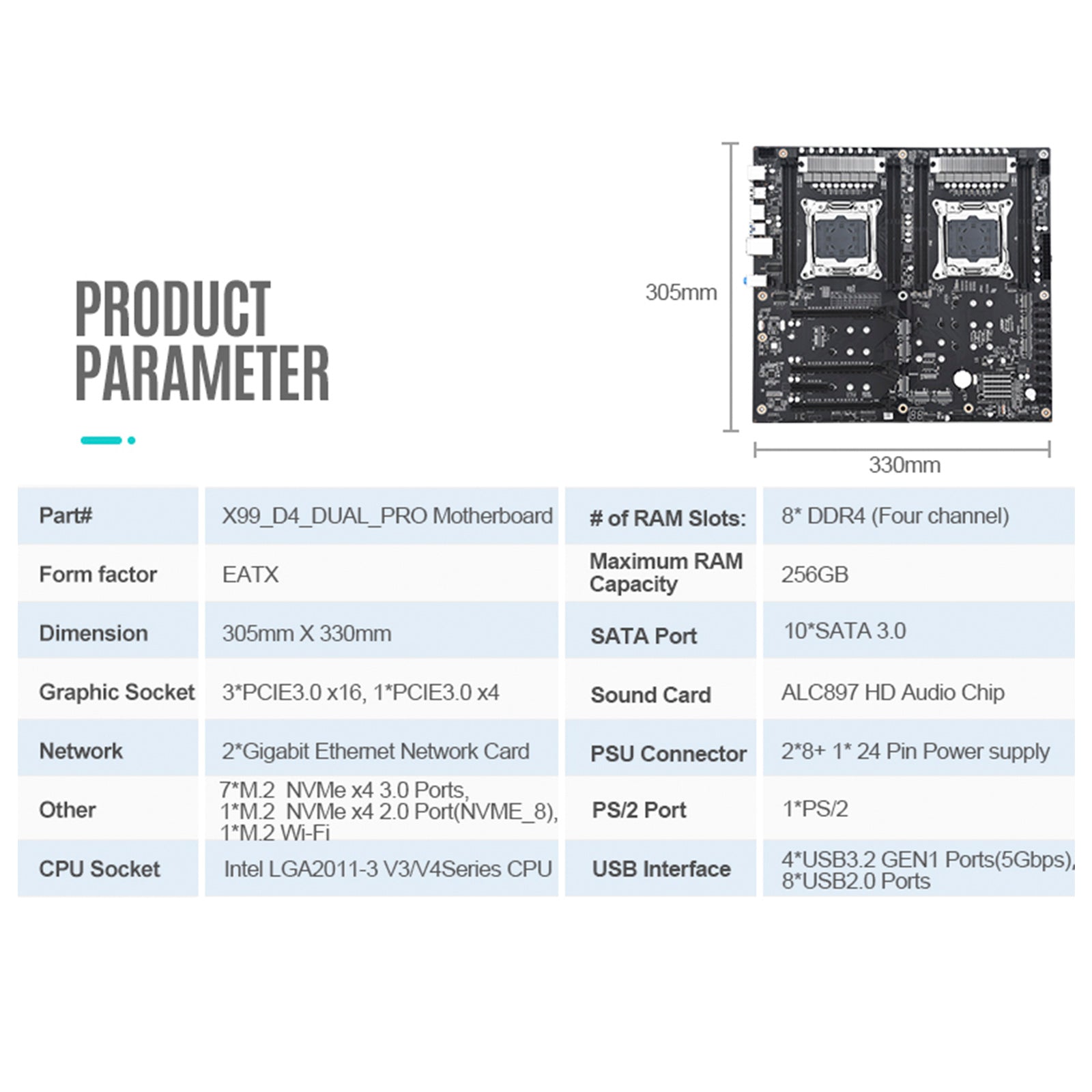 X99 Dual-Channel Motherboard Pro Desktop Computer Motherboard LGA2011-3 V3/V4