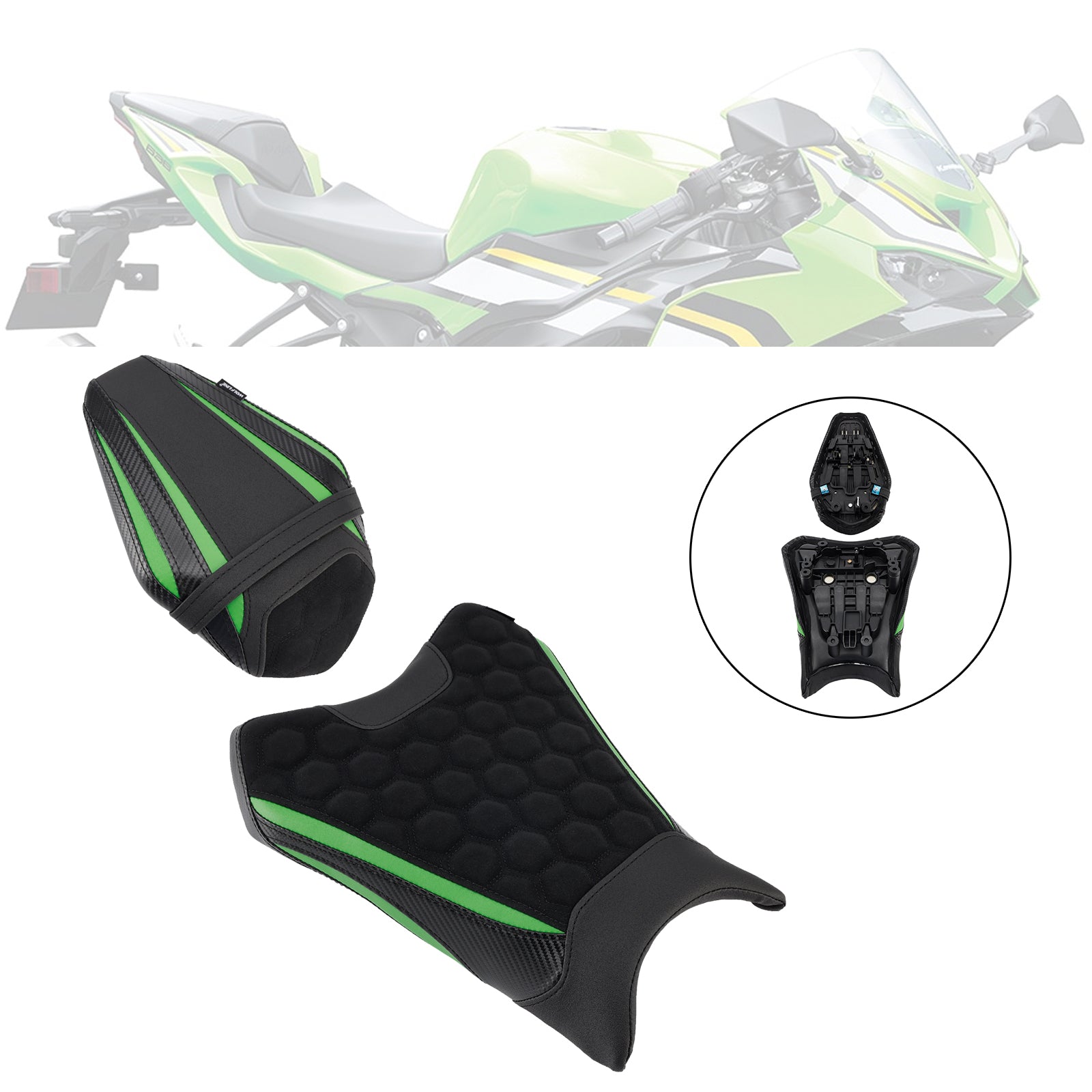 Driver&Passenger Seat Kit Rear Cushion Green For Kawasaki Zx-6R Zx 6R 19-25