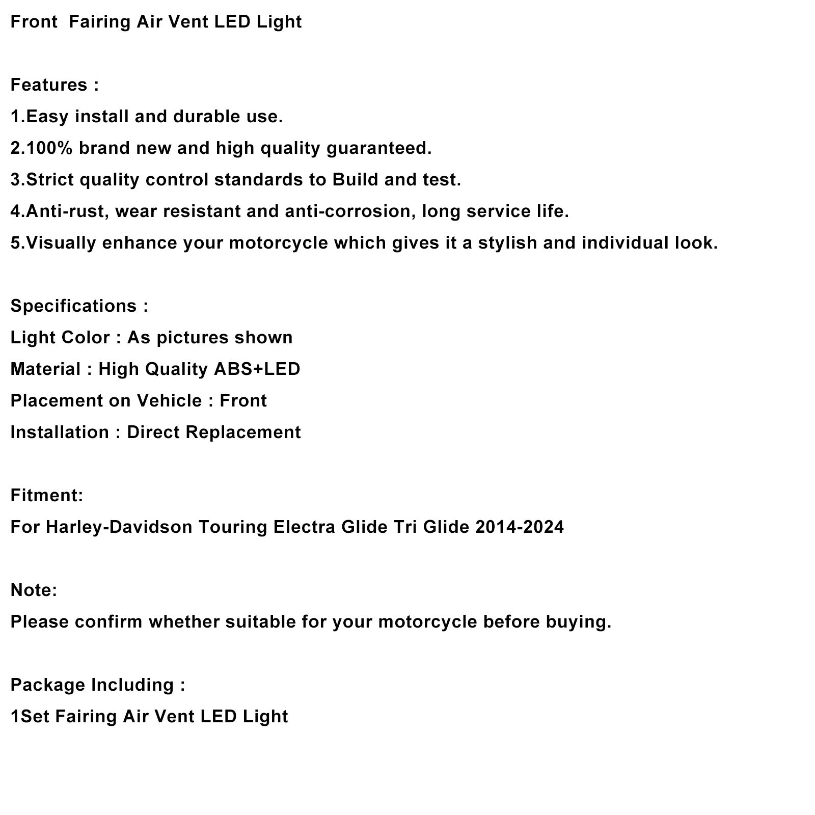 Front Fairing Air Vent LED Light For Touring Street Glide 2014-2024