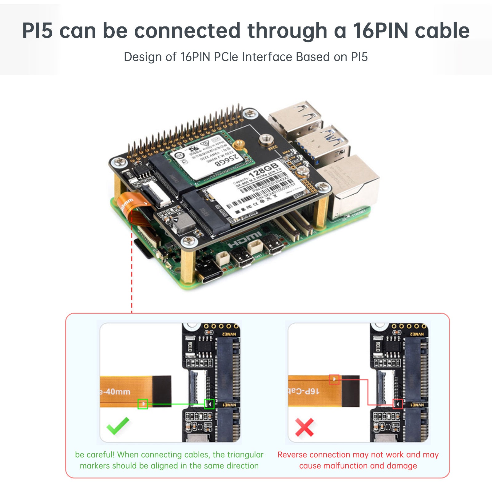 Raspberry Pi 5th Generation PCIe to Dual-Channel M.2 Adapter Board Dual M.2