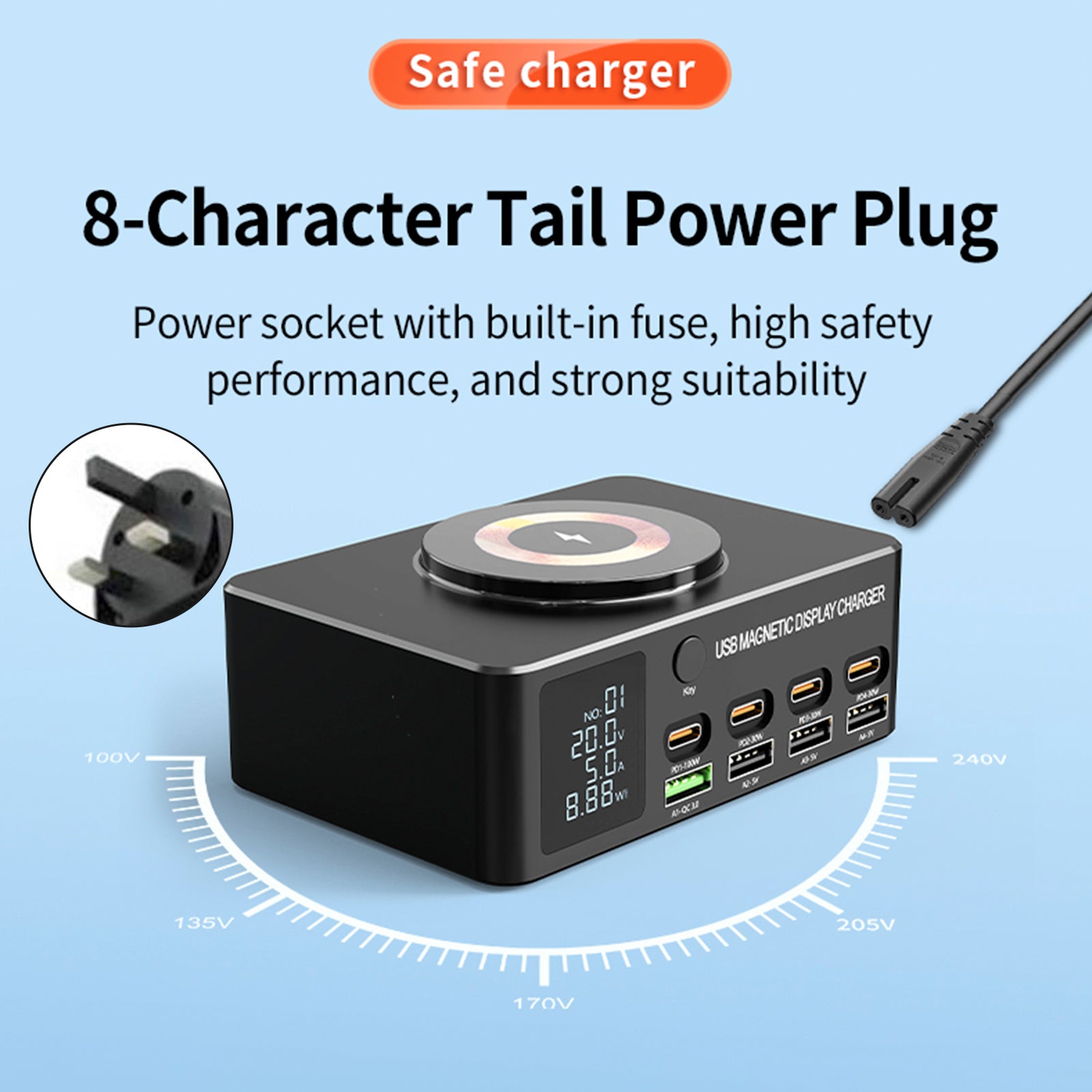 140W Fast Charging Charger Intelligent PD100W Notebook Multi-Port USB Charger UK