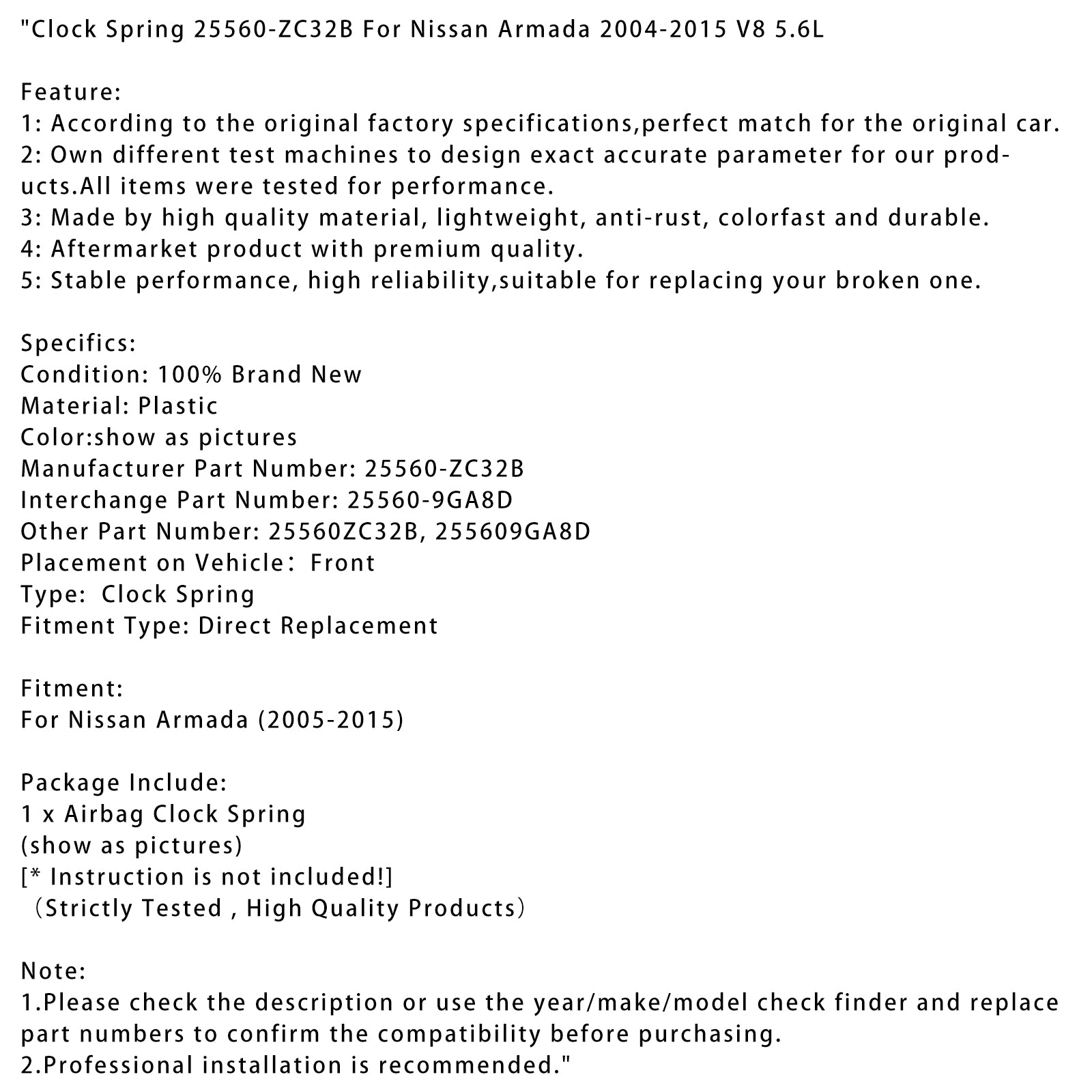 2004-2015 Nissan Armada V8 5.6L klokveer 25560-ZC32B