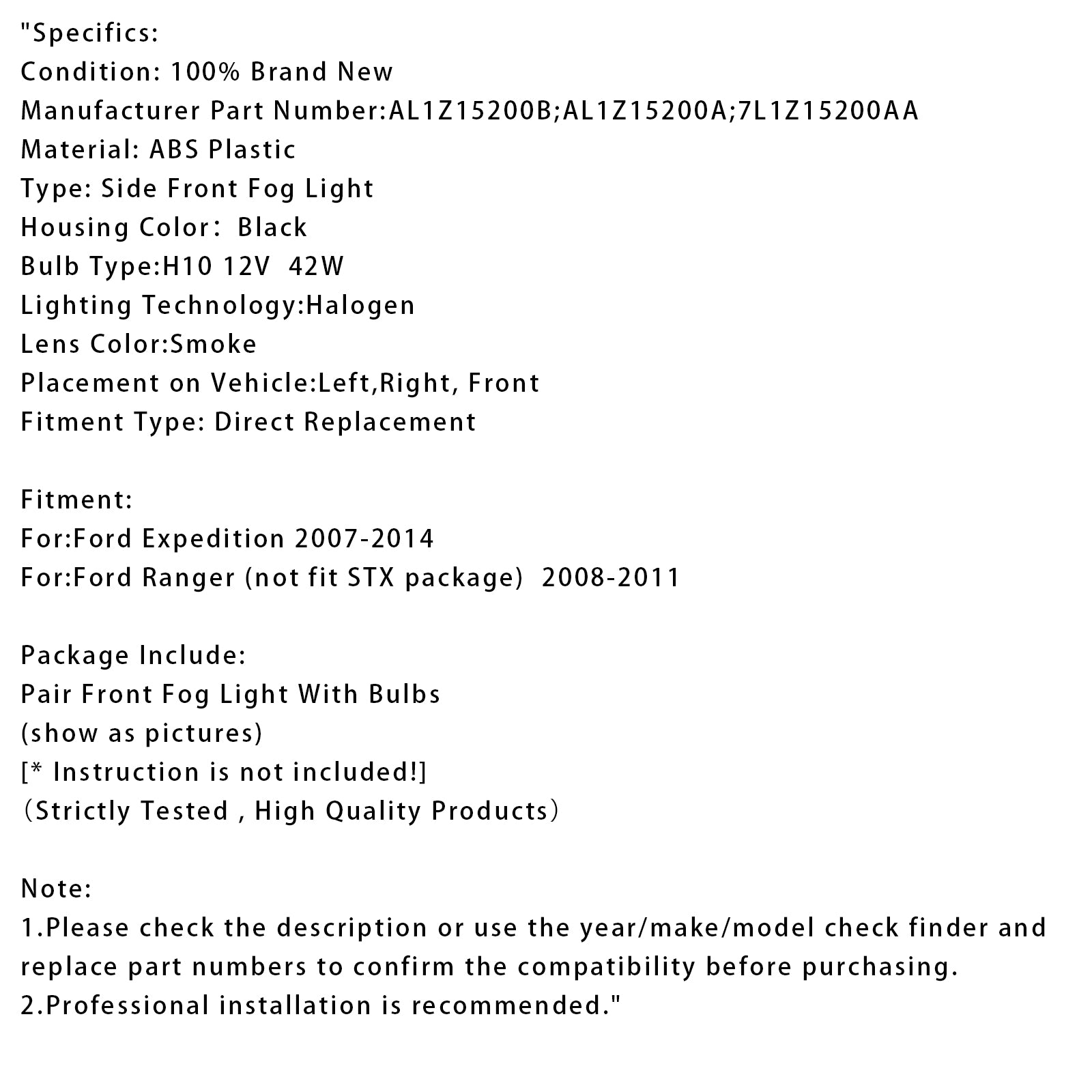 Pair Front Fog Light Lamps With Bulbs For Ford Expedition 2007-2014 Smoked Lens