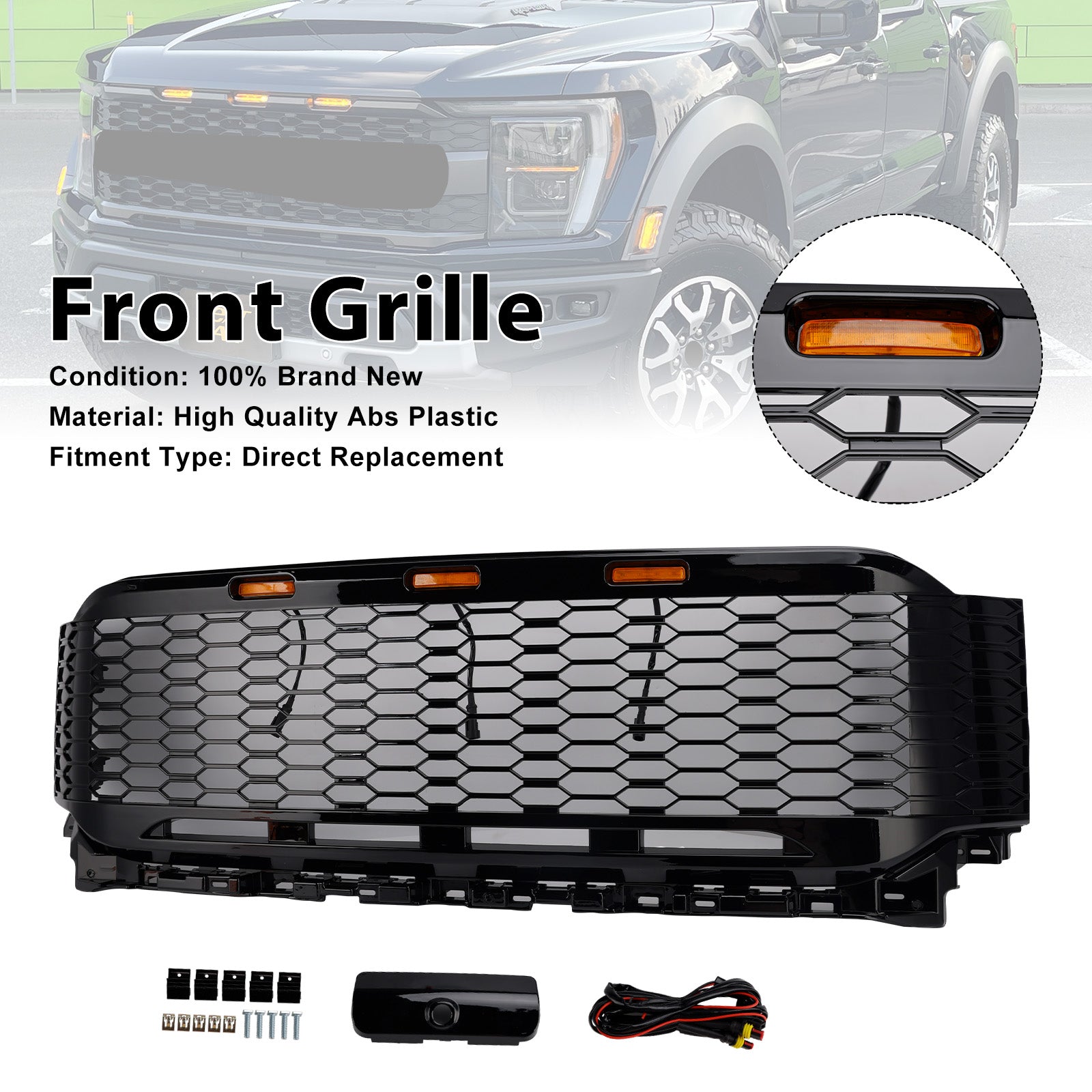 Grille de pare-chocs avant ABS de remplacement pour Ford F150 Raptor 2021 – 2023 avec LED