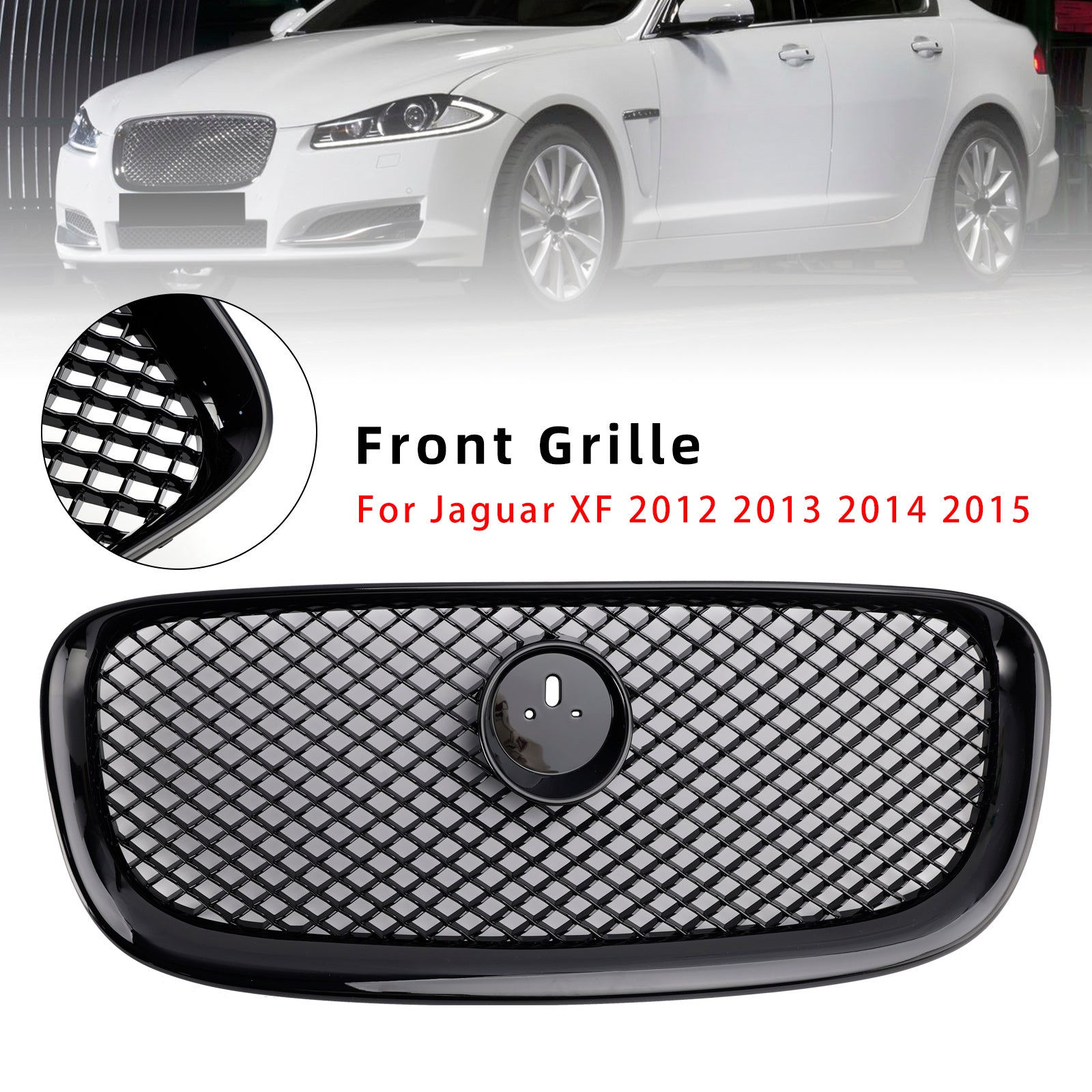 2012-2015 Jaguar XF XF-R Style Front Bumper Grill Grille Gloss Black