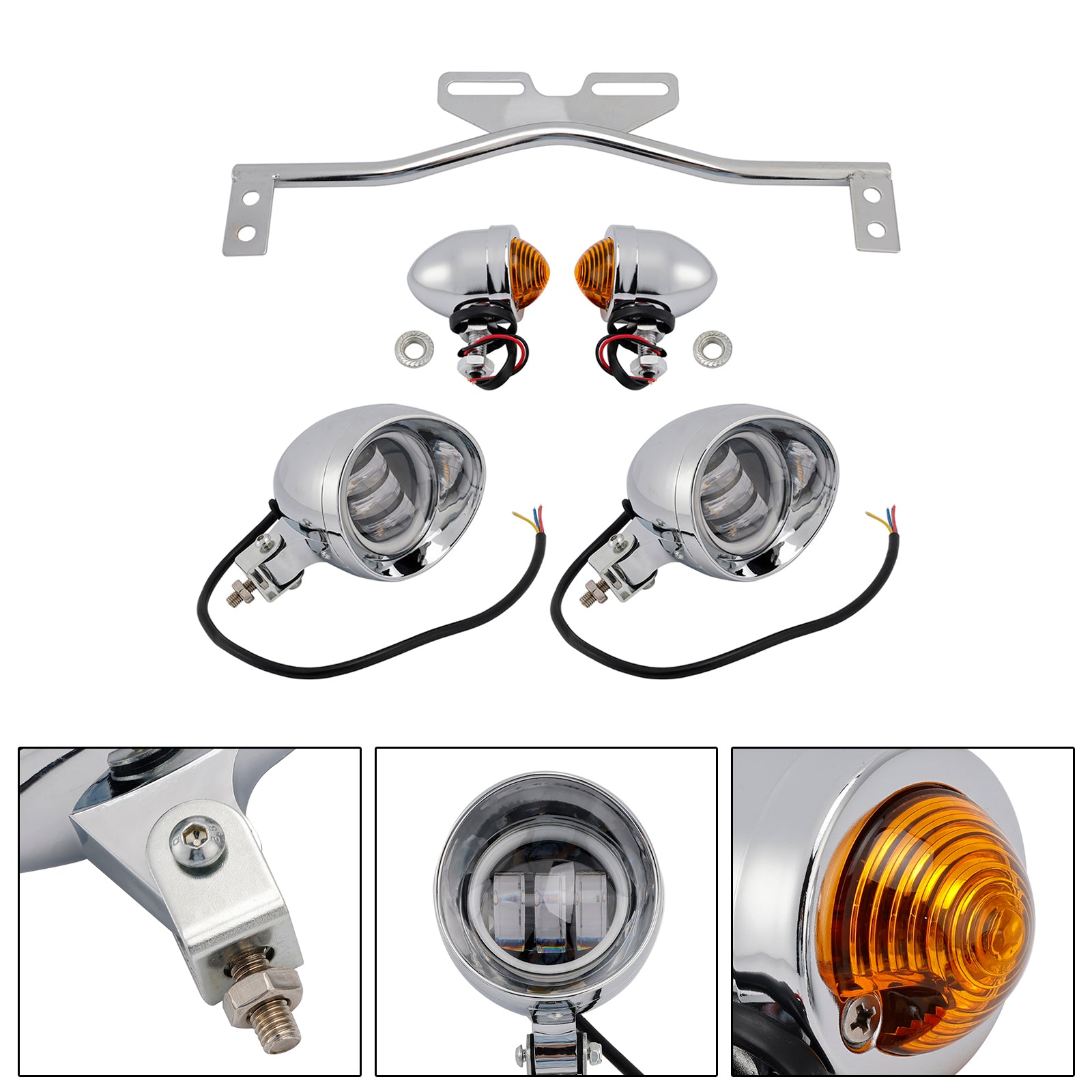 Motorcycle Beam Headlight Fog lampe personnalisée Chrome # D21 pour Racer Bobber Chopper