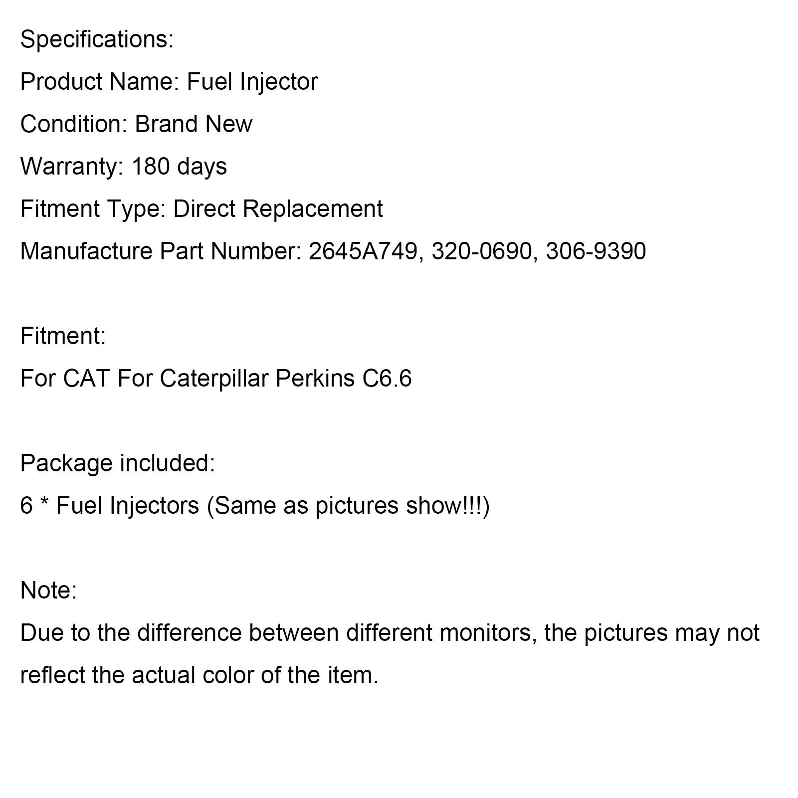 6PS Brandstofinjectoren 2645A749 Fit Caterpillar Perkins C6.6 Fit CAT 320-0690