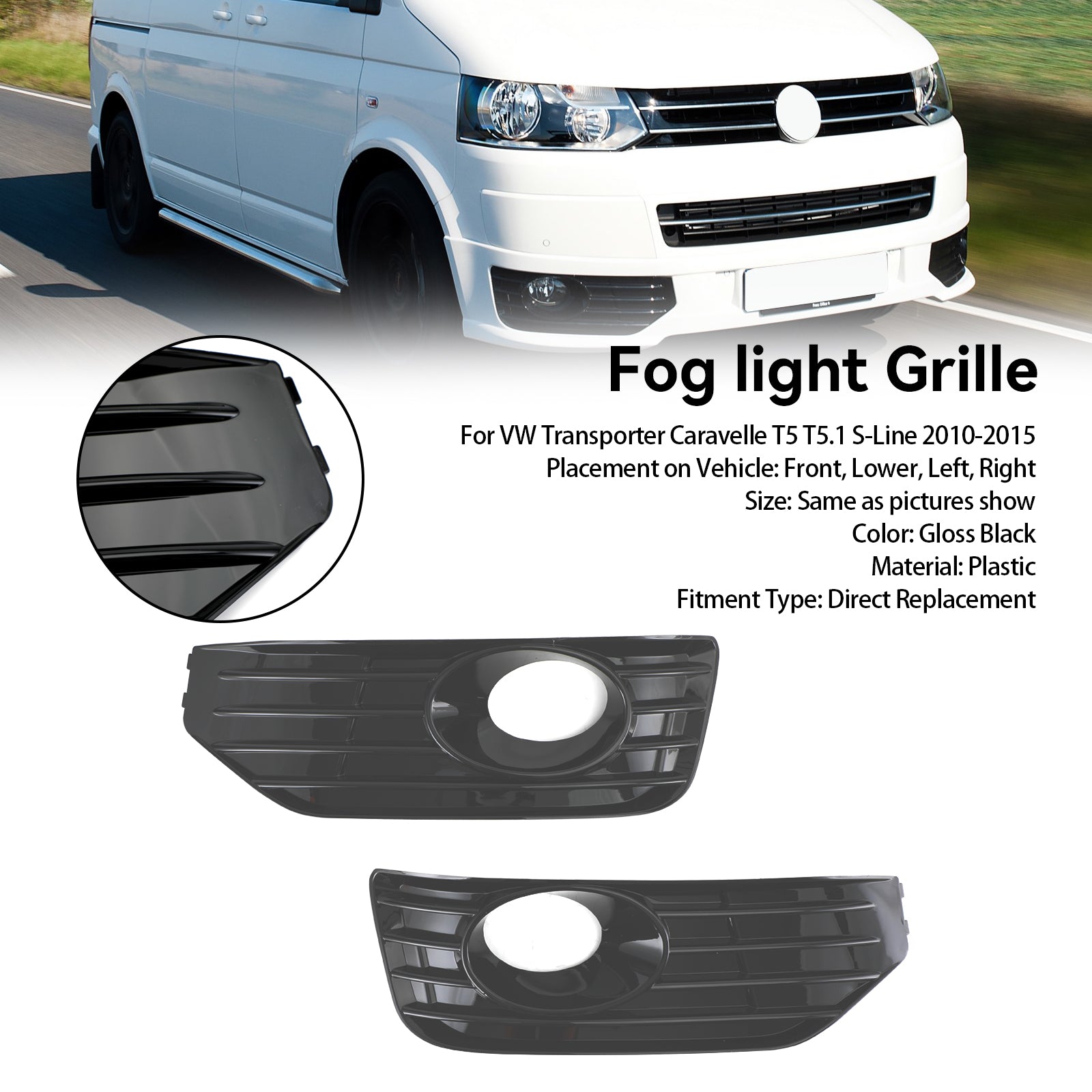 2010-2015 VW T5 T5.1 S-line Glanzend Zwart Mistlamp Lichtafdekking Insteekrooster