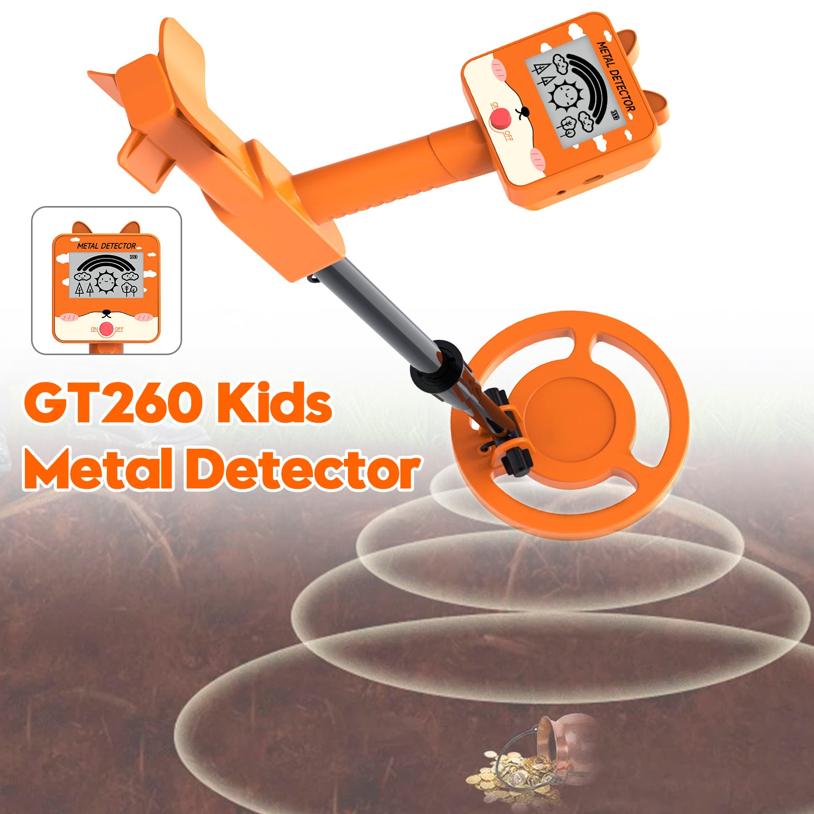 GT260 Kids Child Treasure Seeker Beginners Metaaldetector Waterdicht 6.3" Spoel