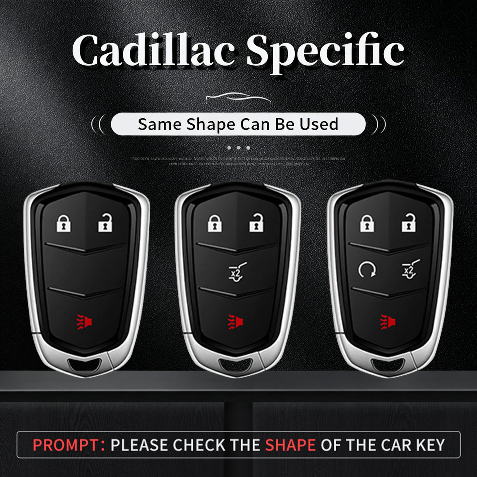 Aluminum Alloy TPU Black Car Key Case Cover With Buckle For Cadillac