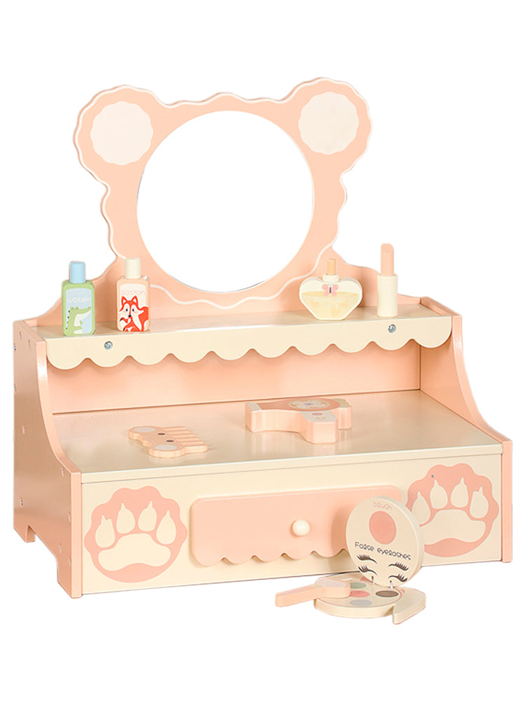 Vanité de princesse pour enfants de 3 ans et plus, bureau de jeu de simulation avec 8 accessoires de maquillage, ensemble de vanité pour enfants avec tiroir de rangement, table de maquillage pour petites filles avec miroir