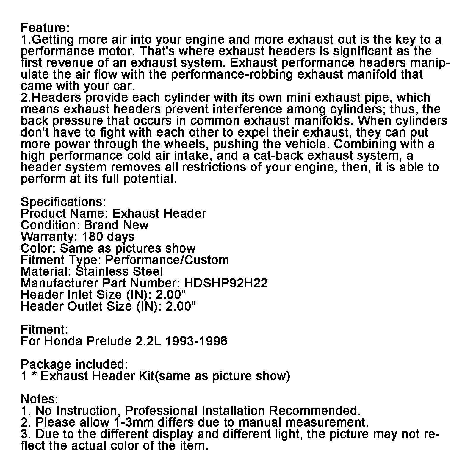 En-tête de course d'échappement en acier Honda Prelude 2.2L 1993-1996