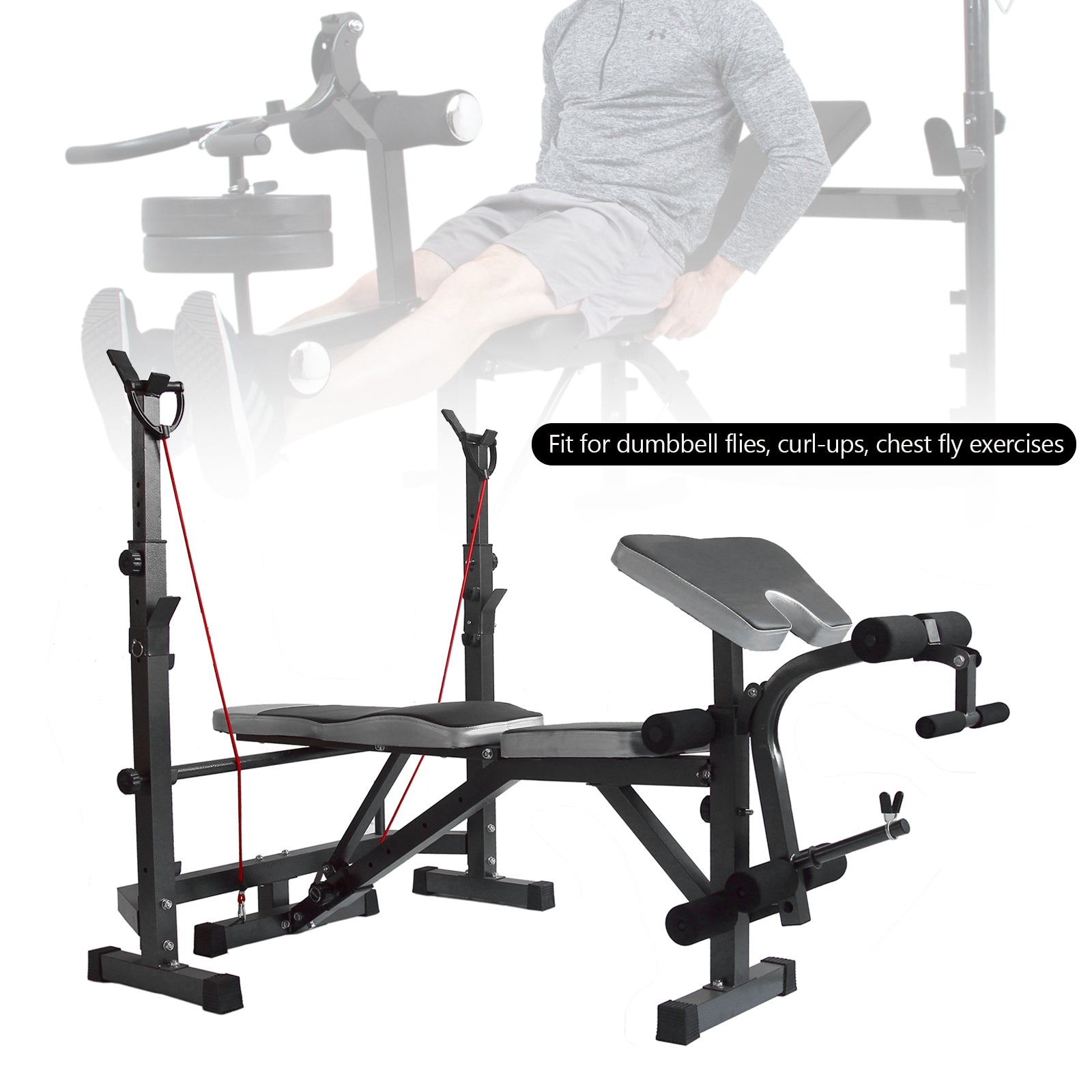 Full Body Workout Adjustable Weight Bench Folding Bench Press W/Barbell Rack