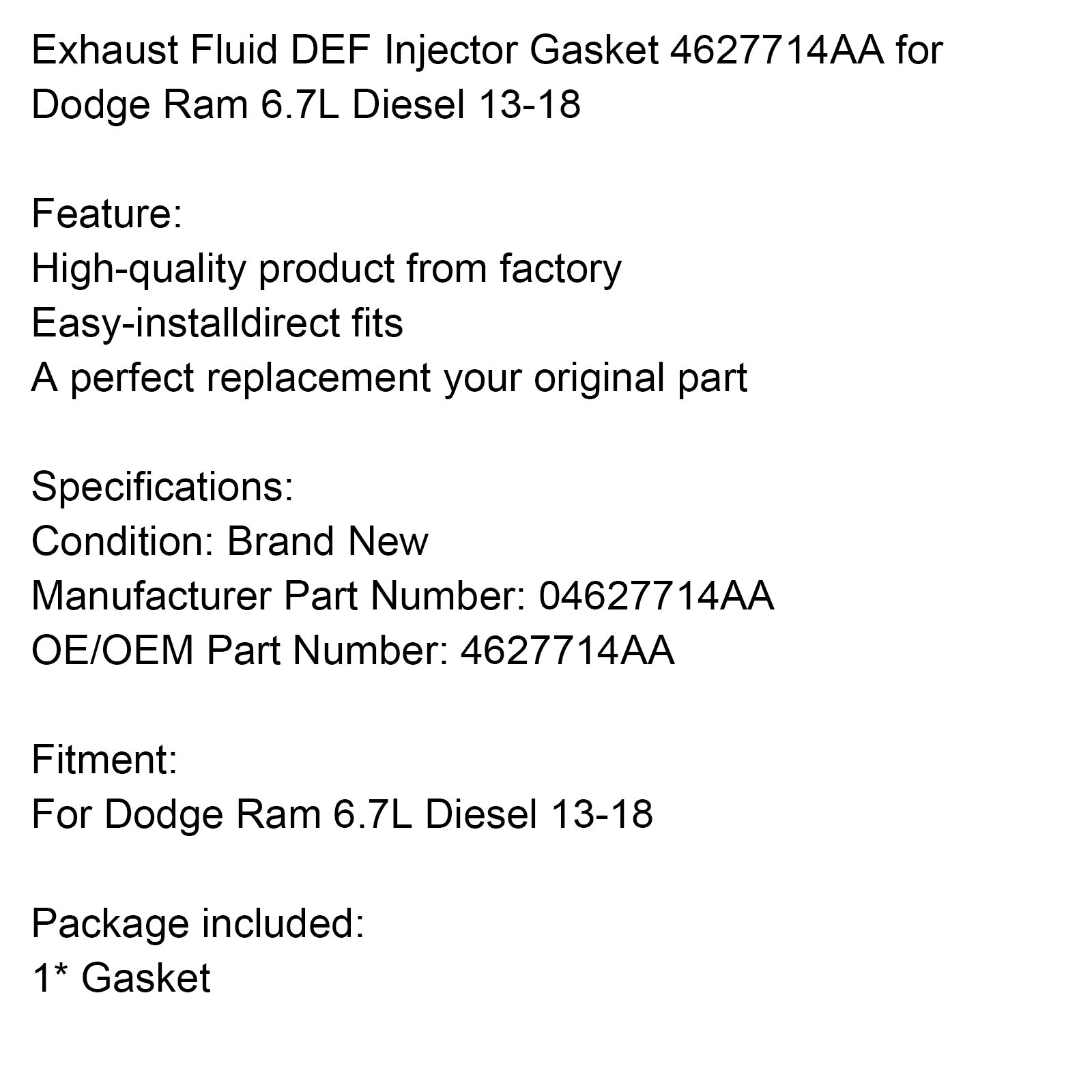 2013-2018 Dodge Ram 6.7L Diesel Exhaust Fluid DEF Injector Gasket 4627714AA