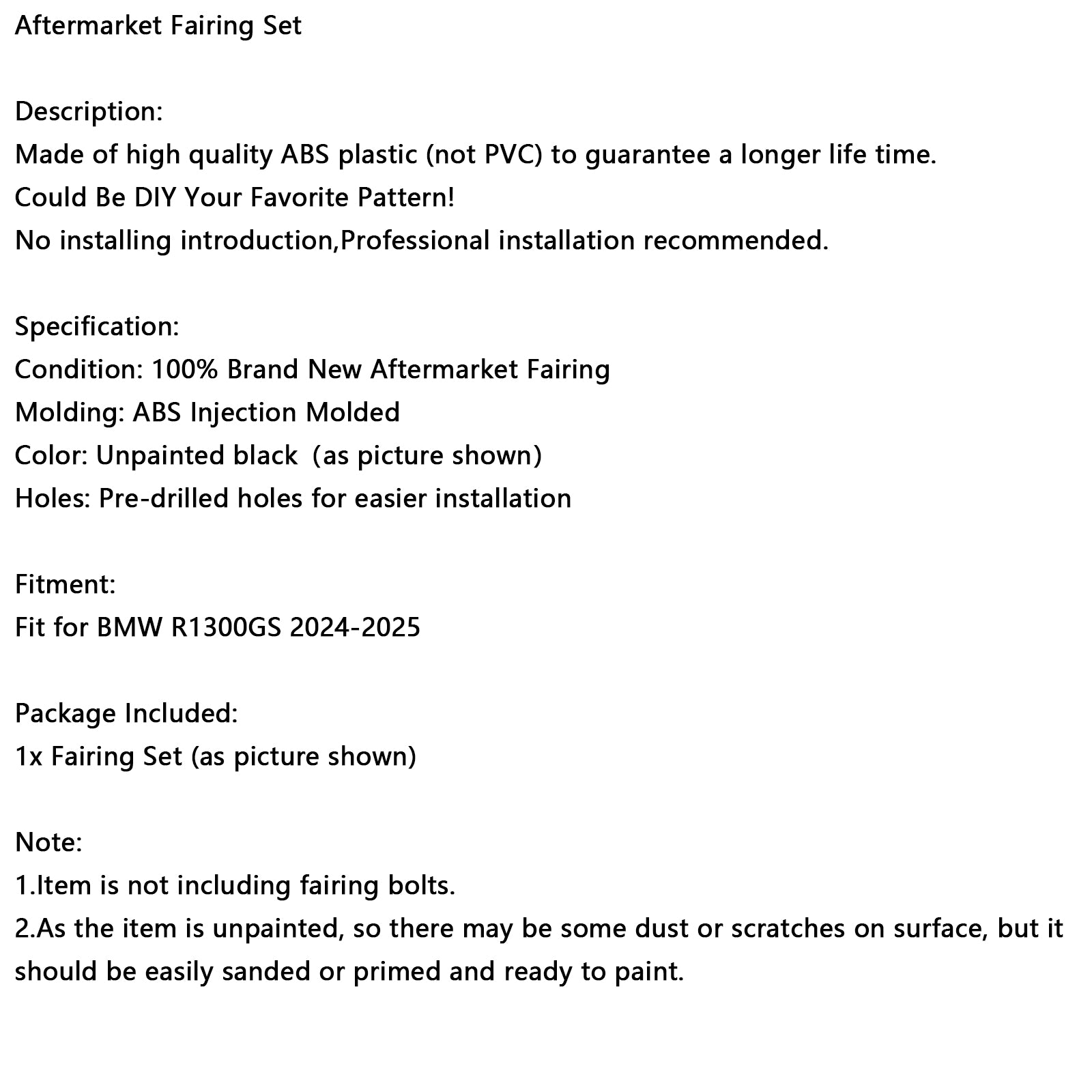 2024-2025 BMW R1300GS Karosseri kåpa Injection omålad