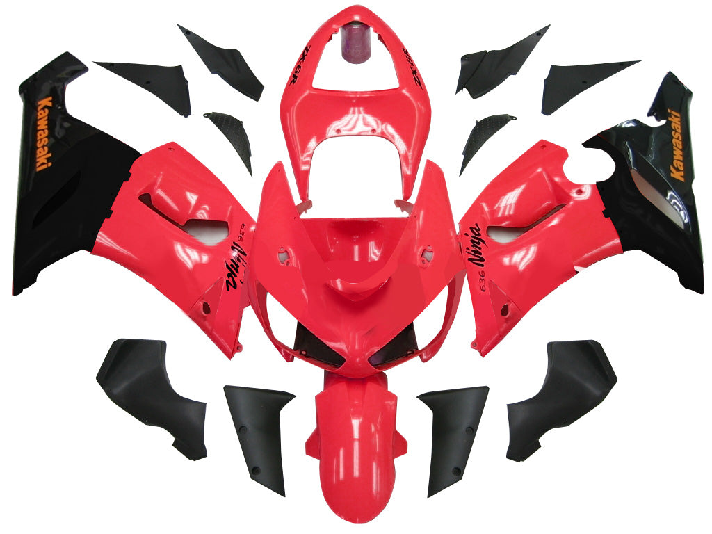 2005-2006 Kawasaki ZX6R 636 Fairings Red Black Ninja Racing Generic